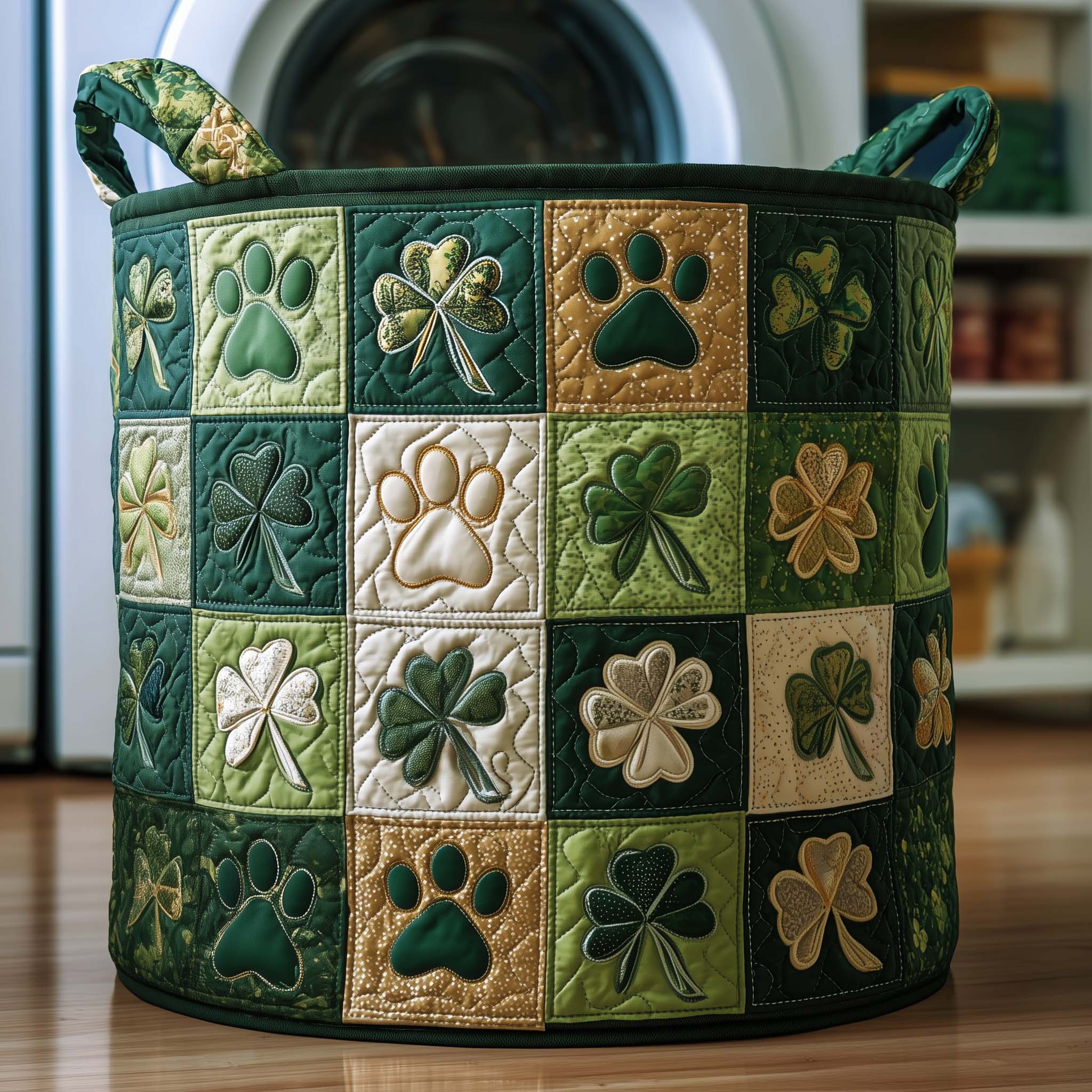 Lucky Paws Quilted Laundry Basket Holiday Room Decor Gift Ideas For Dad - Tradiviet