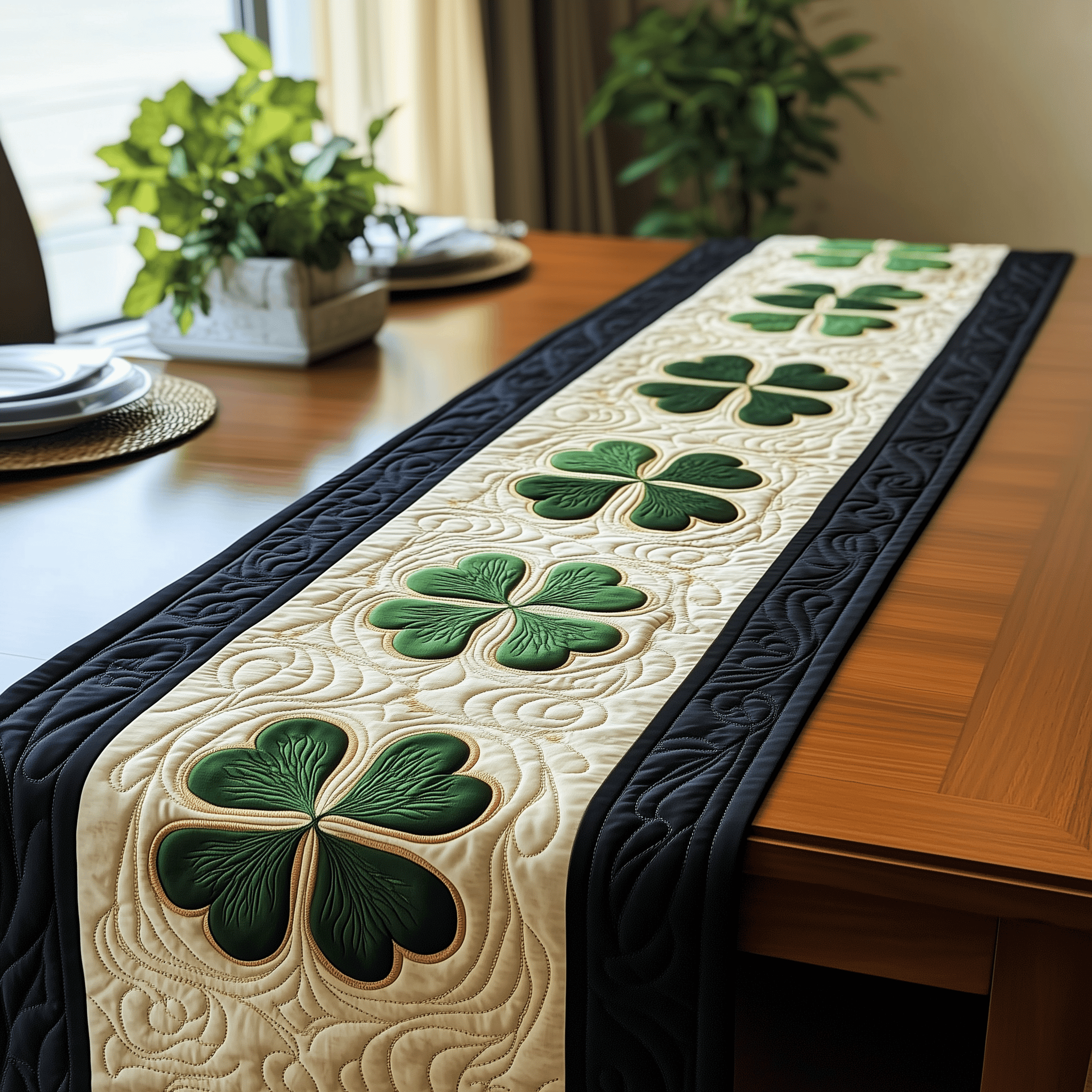 Lucky Shamrock Quilted Table Runner Quilted Christmas Table Runner Best Christmas Gifts For Irish Mom