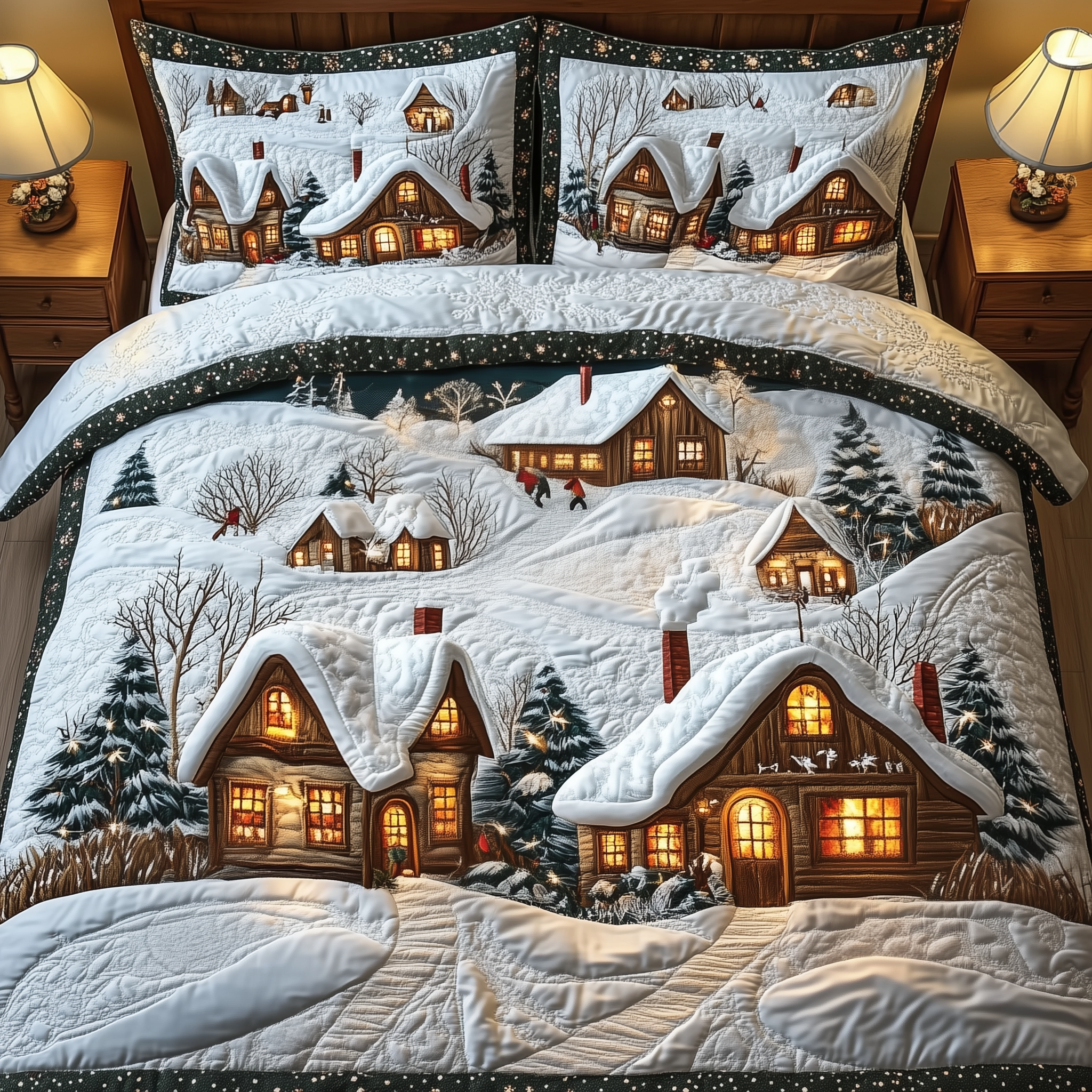 Magical Christmas Village Quilted Bedding Set Room Decoration Items Gift Ideas For Mom - Tradiviet