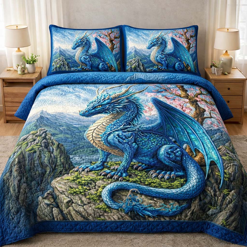 Majestic Dragon Quilted Bedding Set Autumn Inspired Bedroom Awesome Gifts For Dragon Lovers - Tradiviet