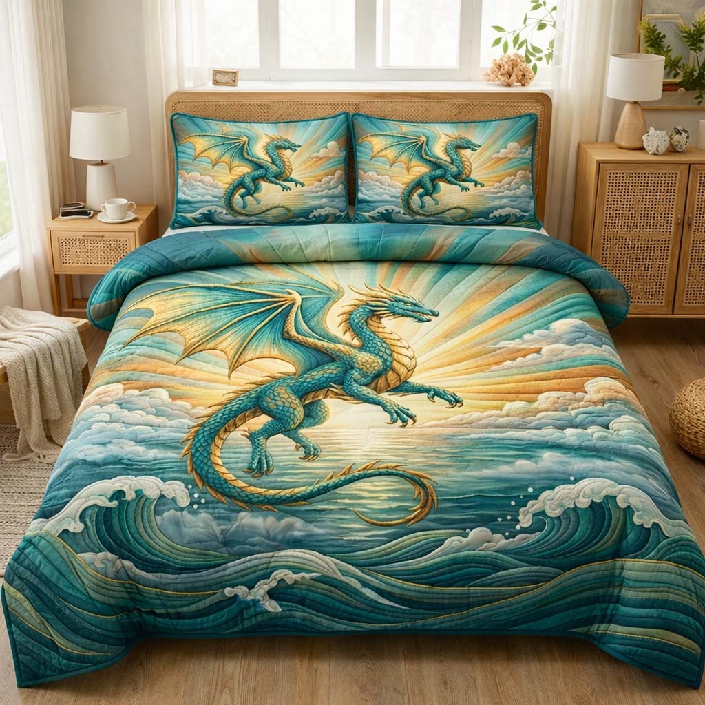 Majestic Dragon Quilted Bedding Set Bedroom Decorations Best Gifts For Dragon Lovers - Tradiviet