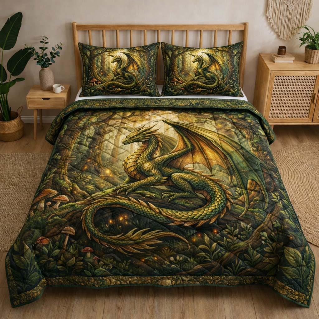 Majestic Dragon Quilted Bedding Set Holiday Home Decor Ideas Best Gift For Dragon Lovers - Tradiviet