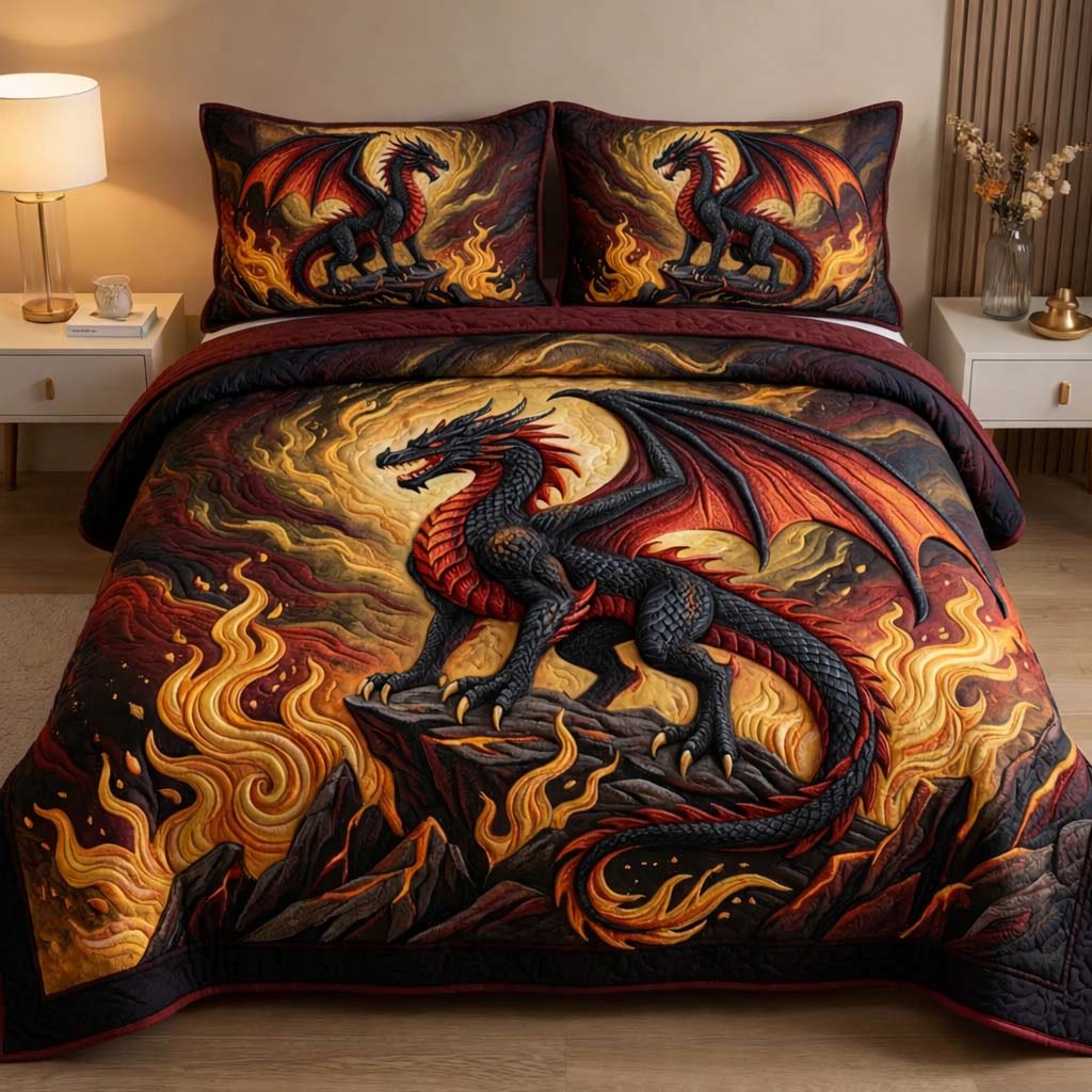 Majestic Dragon Quilted Bedding Set Room Decoration Items Novelty Dragon Gifts - Tradiviet