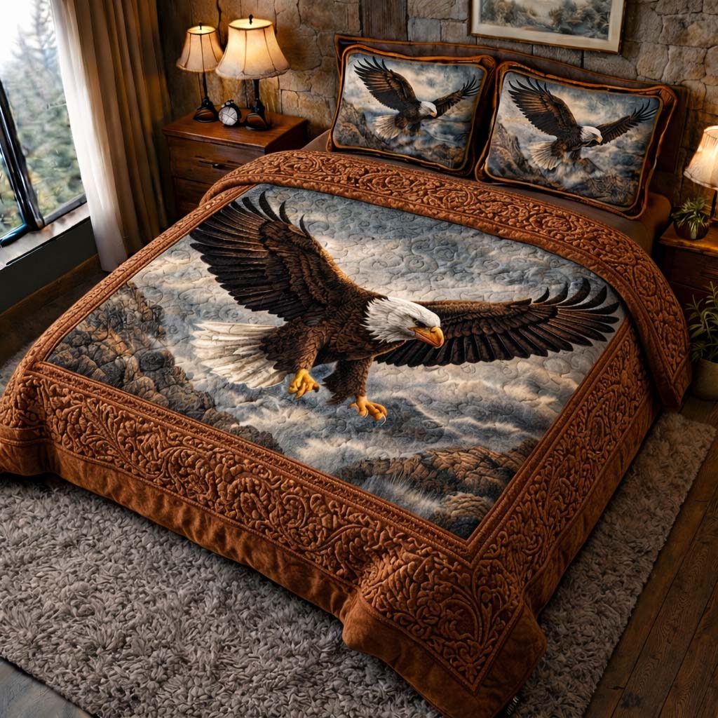 Majestic Eagle Quilted Bedding Set Autumn Inspired Bedroom Good Gift For Mom - Tradiviet