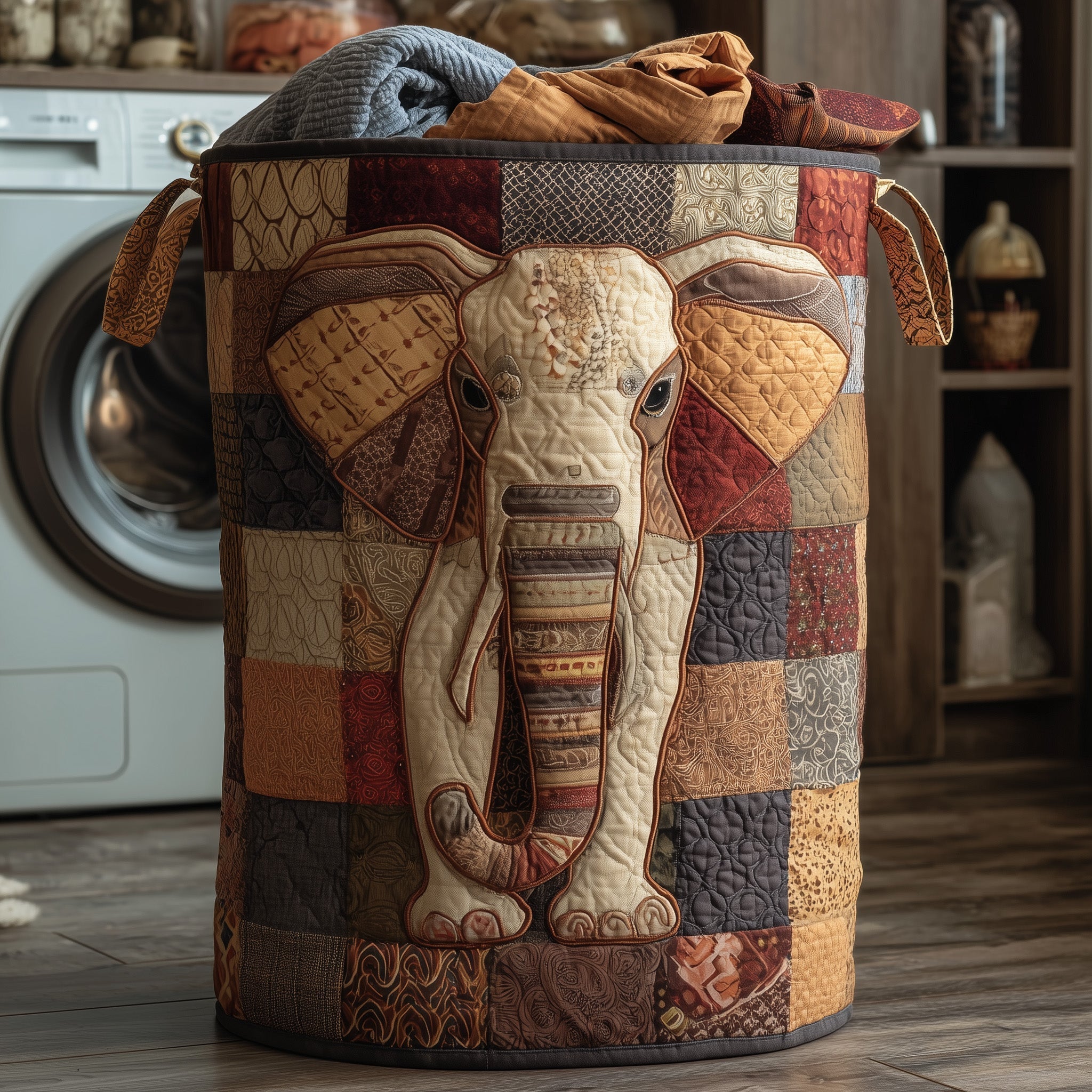 Majestic Elephant Quilted Laundry Basket Aesthetic Storage Baskets Presents For Dad - Tradiviet