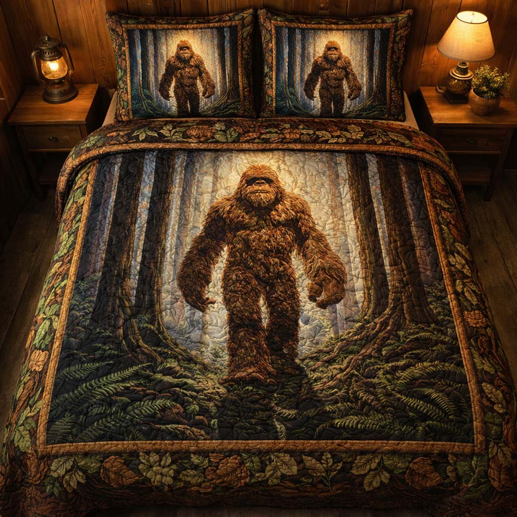 Majestic Forest Bigfoot Quilted Bedding Set Bohemian Bedroom Furniture Gifts For Bigfoot Lovers - Tradiviet