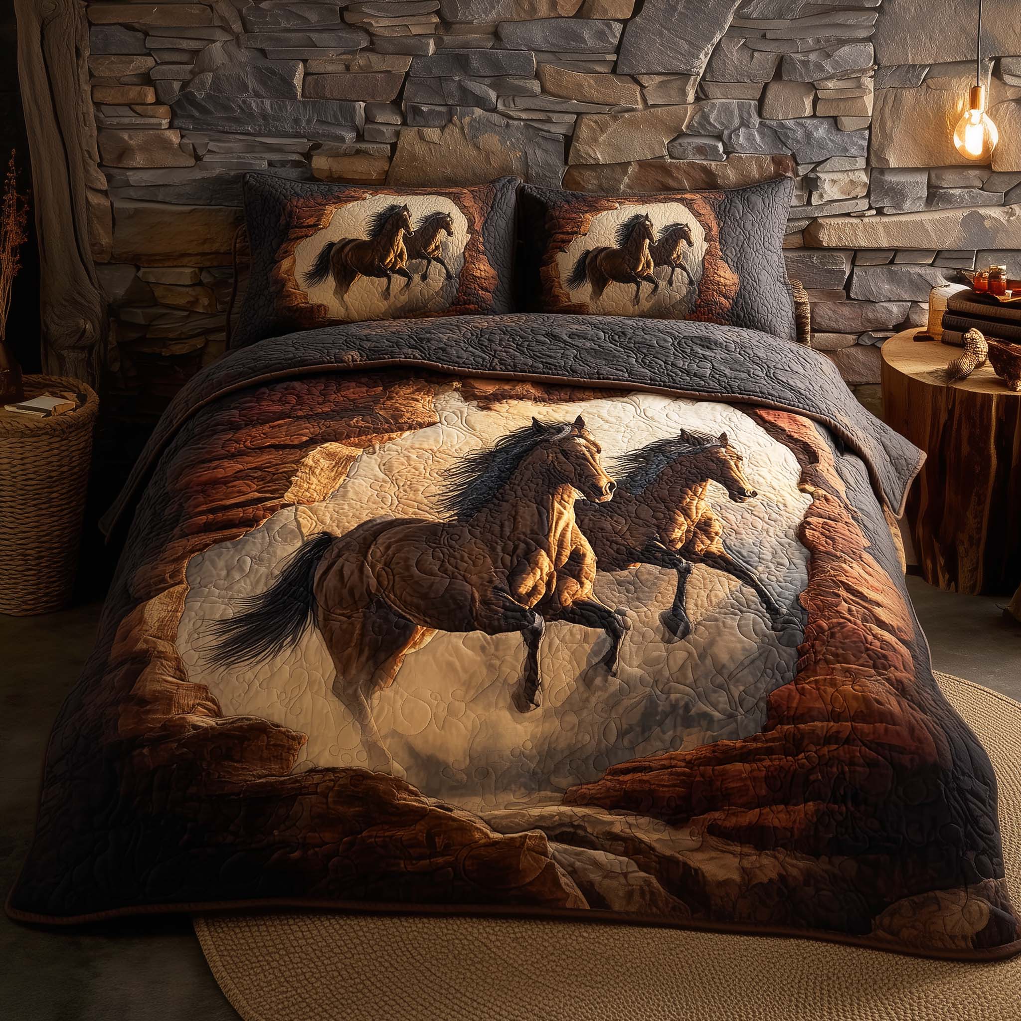 Majestic Horse Quilted Bedding Set Autumn Inspired Bedroom Good Gifts For Horse Lovers - Tradiviet