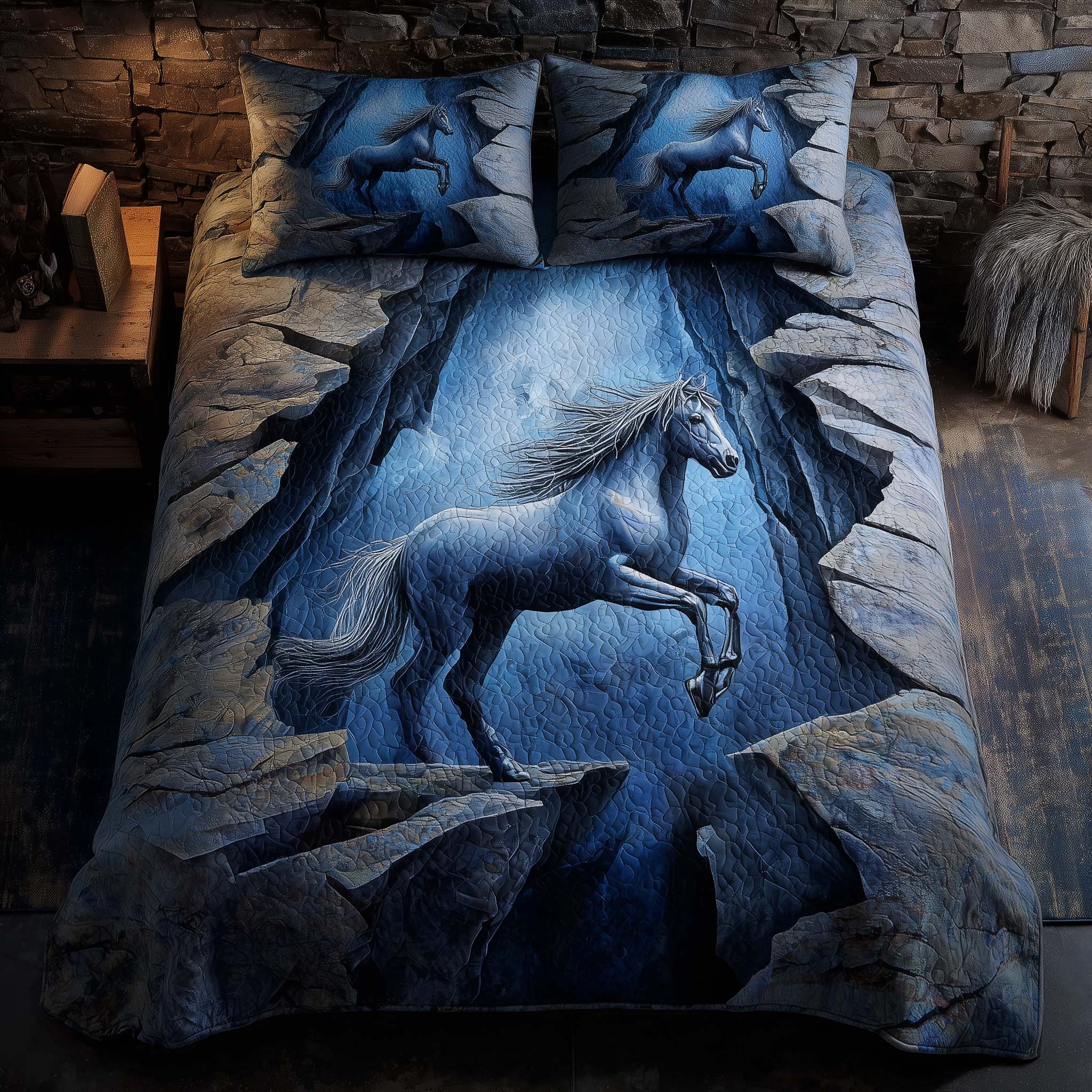 Majestic Horse Quilted Bedding Set Autumn Inspired Bedroom Horsey Gifts For Friends - Tradiviet