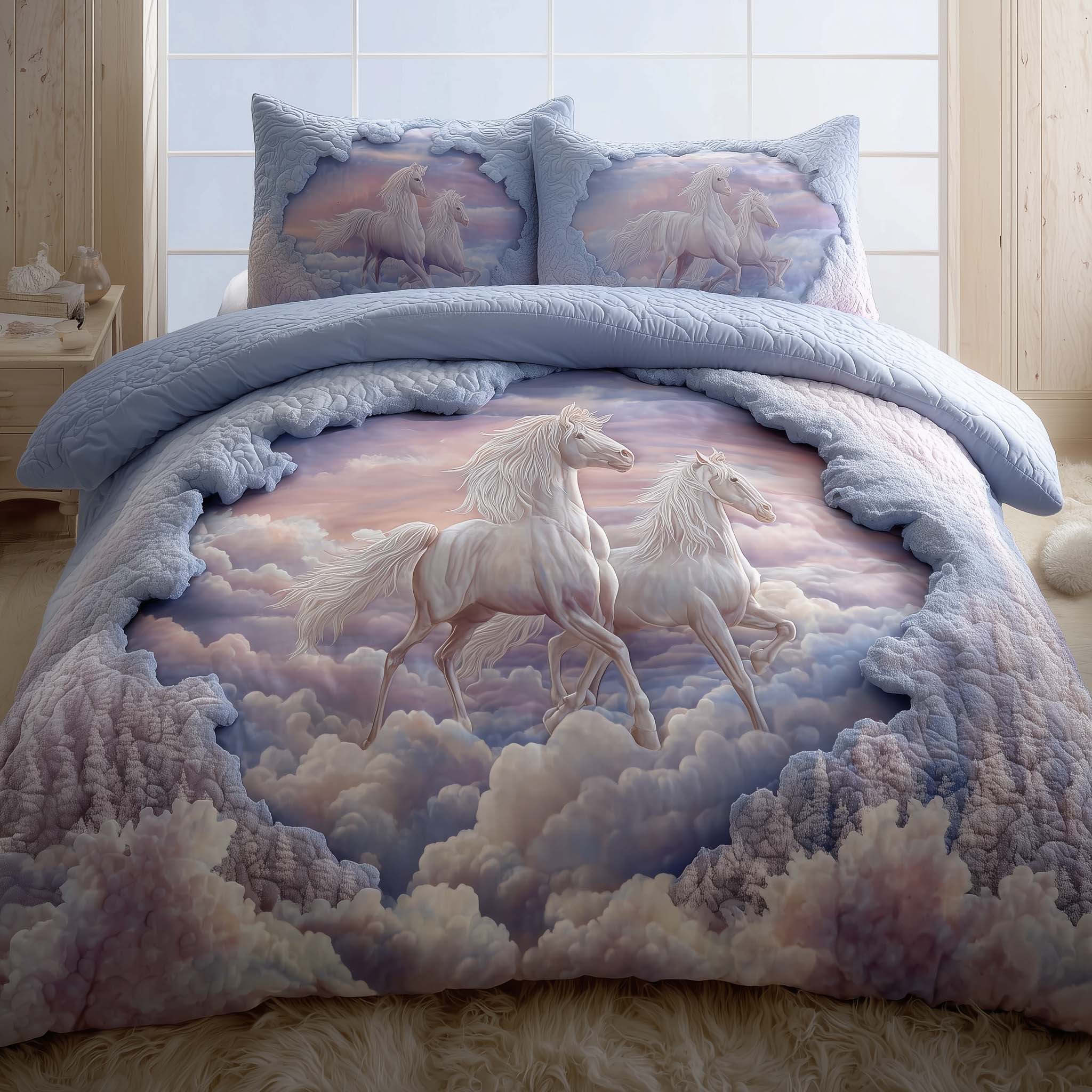 Majestic Horse Quilted Bedding Set Bohemian Bedroom Furniture Horse Themed Presents - Tradiviet