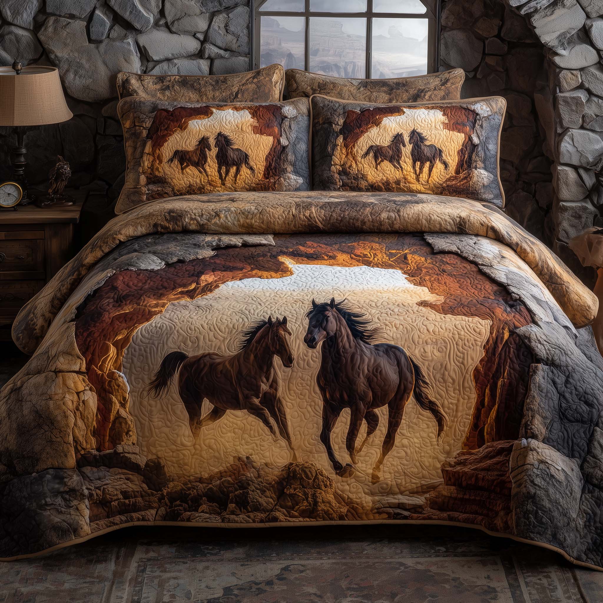 Majestic Horse Quilted Bedding Set Bohemian Bedroom Furniture Useful Gifts For Horse Owners - Tradiviet