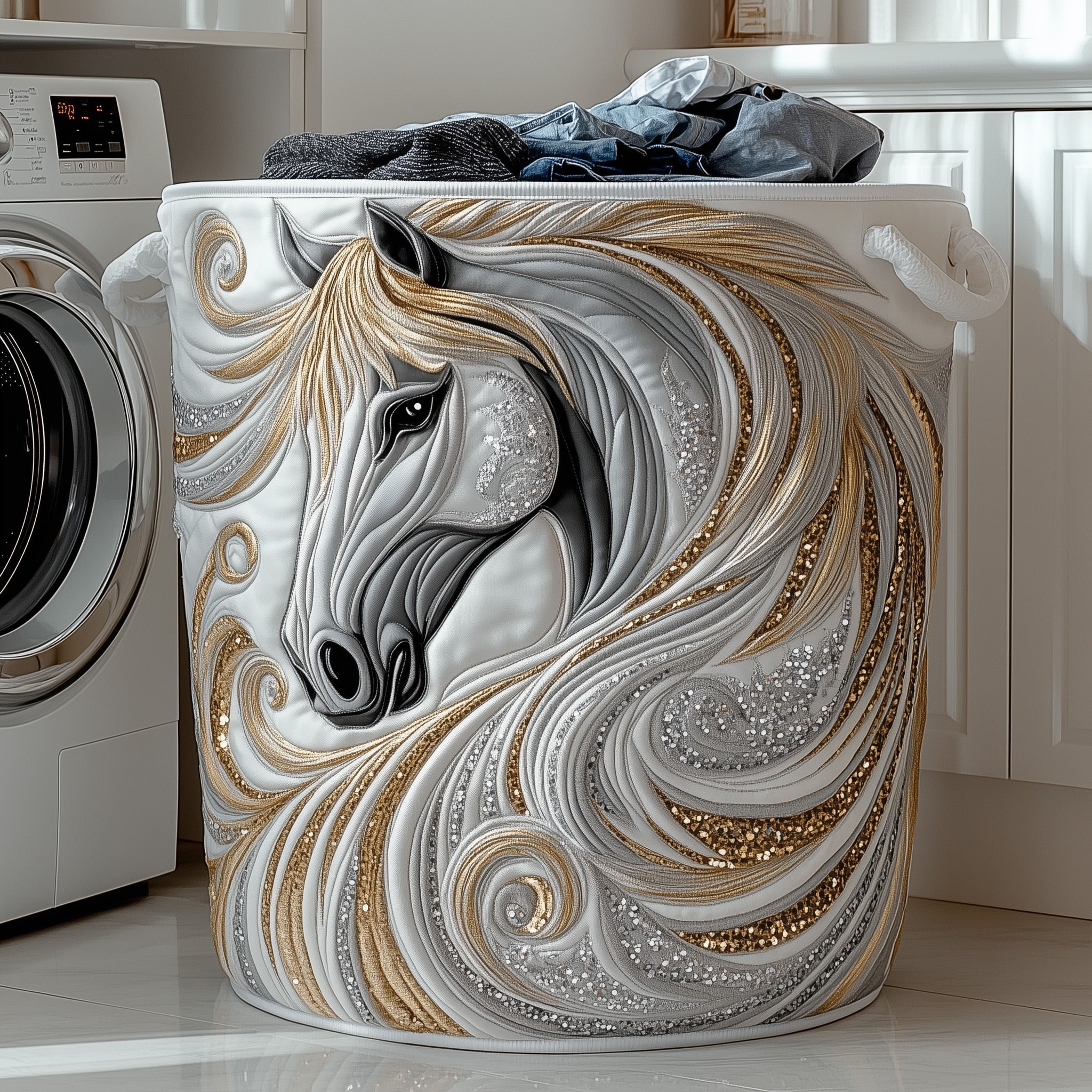 Majestic Horse Quilted Laundry Basket Funny Baskets Gift For Grandma - Tradiviet