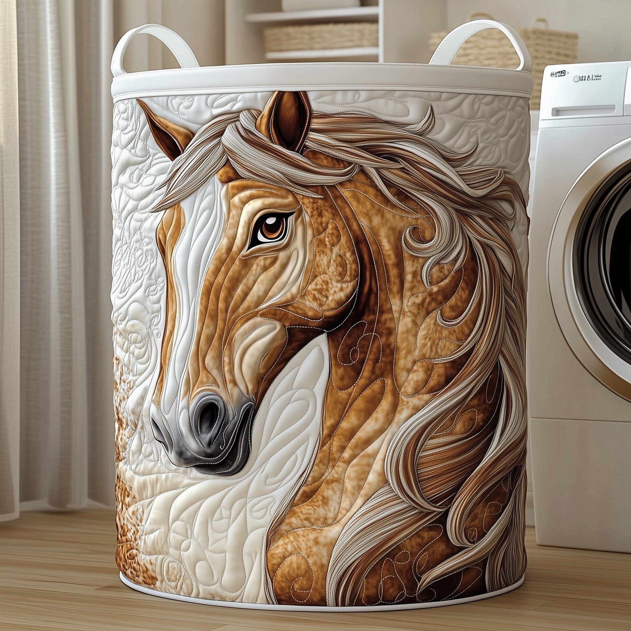 Majestic Horse Quilted Laundry Basket Washroom Decor Basket Presents For Sister - Tradiviet