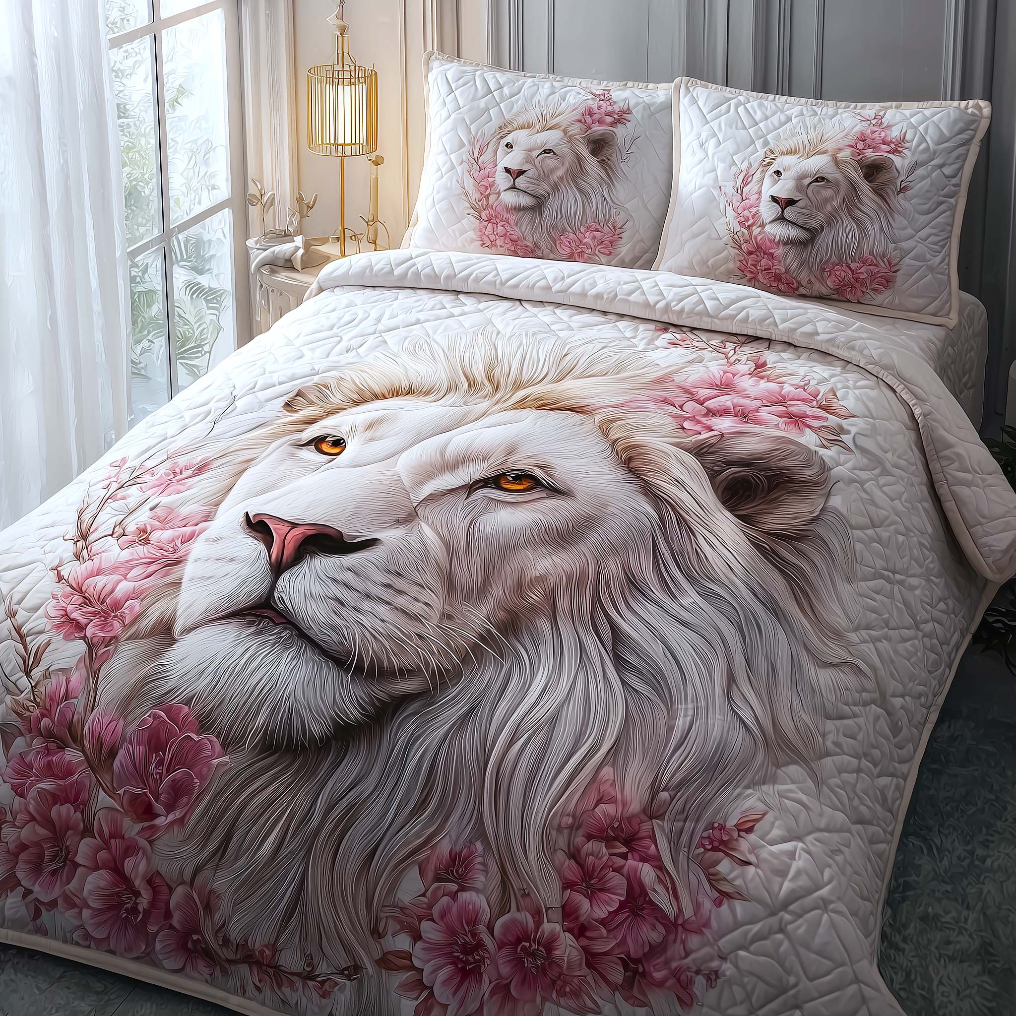 Majestic Lion Quilted Bedding Set Mens Bedroom Decor Awesome Gifts For Lion Lovers - Tradiviet