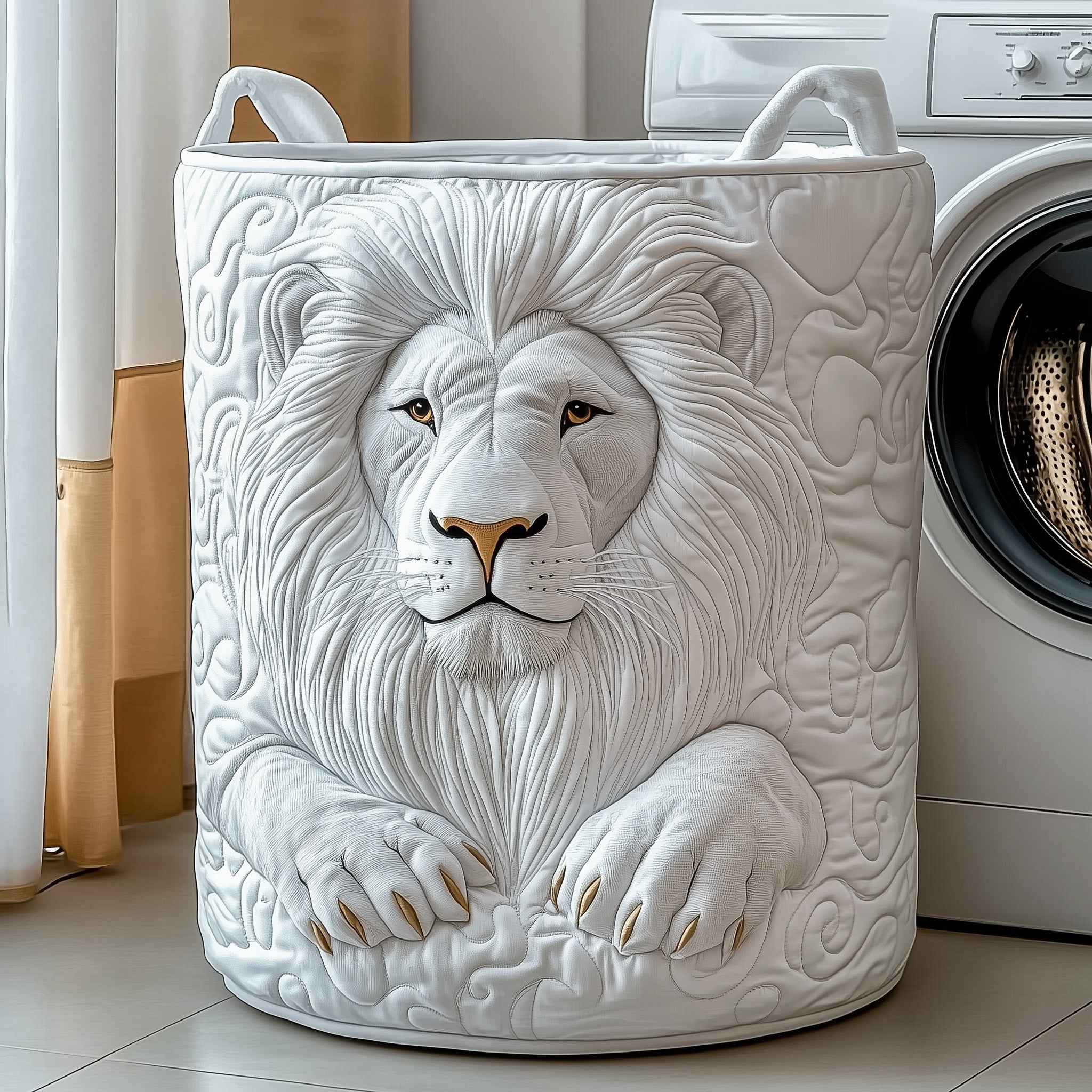 Majestic Lion Quilted Laundry Basket Aesthetic Storage Baskets Good Fathers Day Gifts - Tradiviet