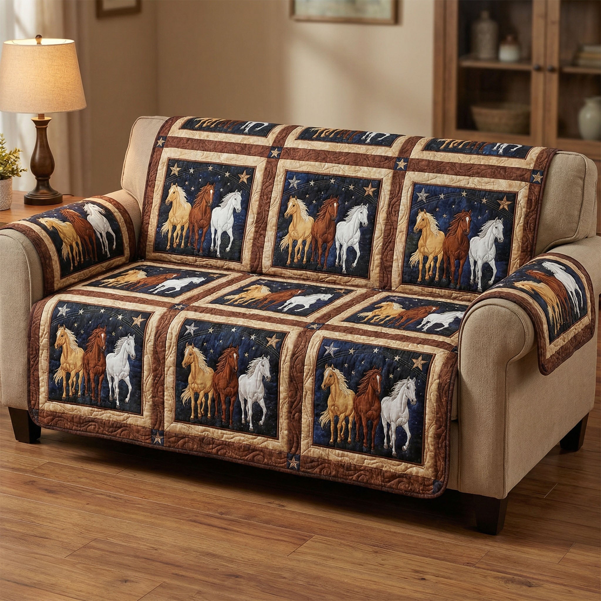 Majestic Mane Quilted Sofa Cover Wild Horse Mane Pattern Home Decor