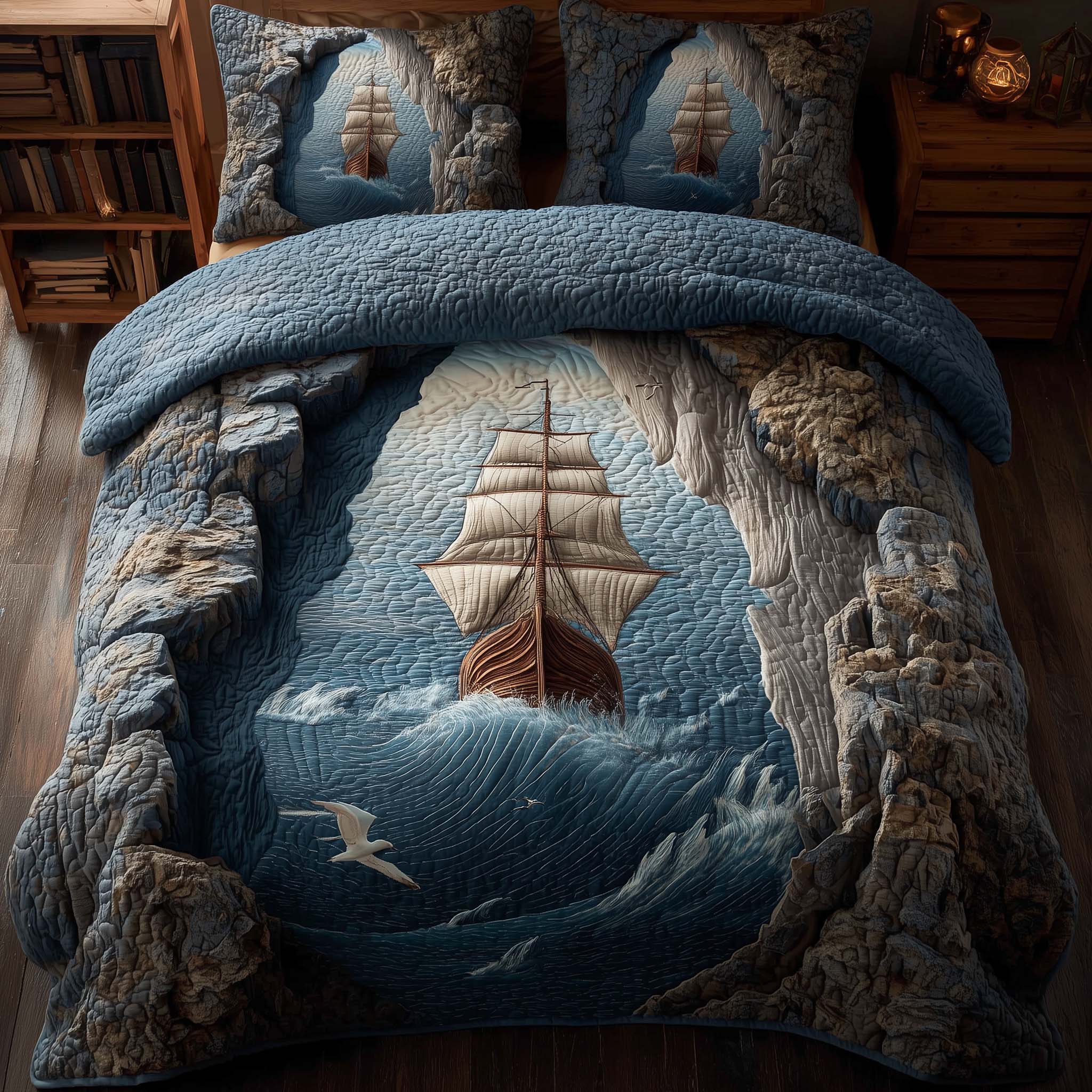 Majestic Ship Quilted Bedding Set Bohemian Bedroom Furniture Ship Gift For Home - Tradiviet