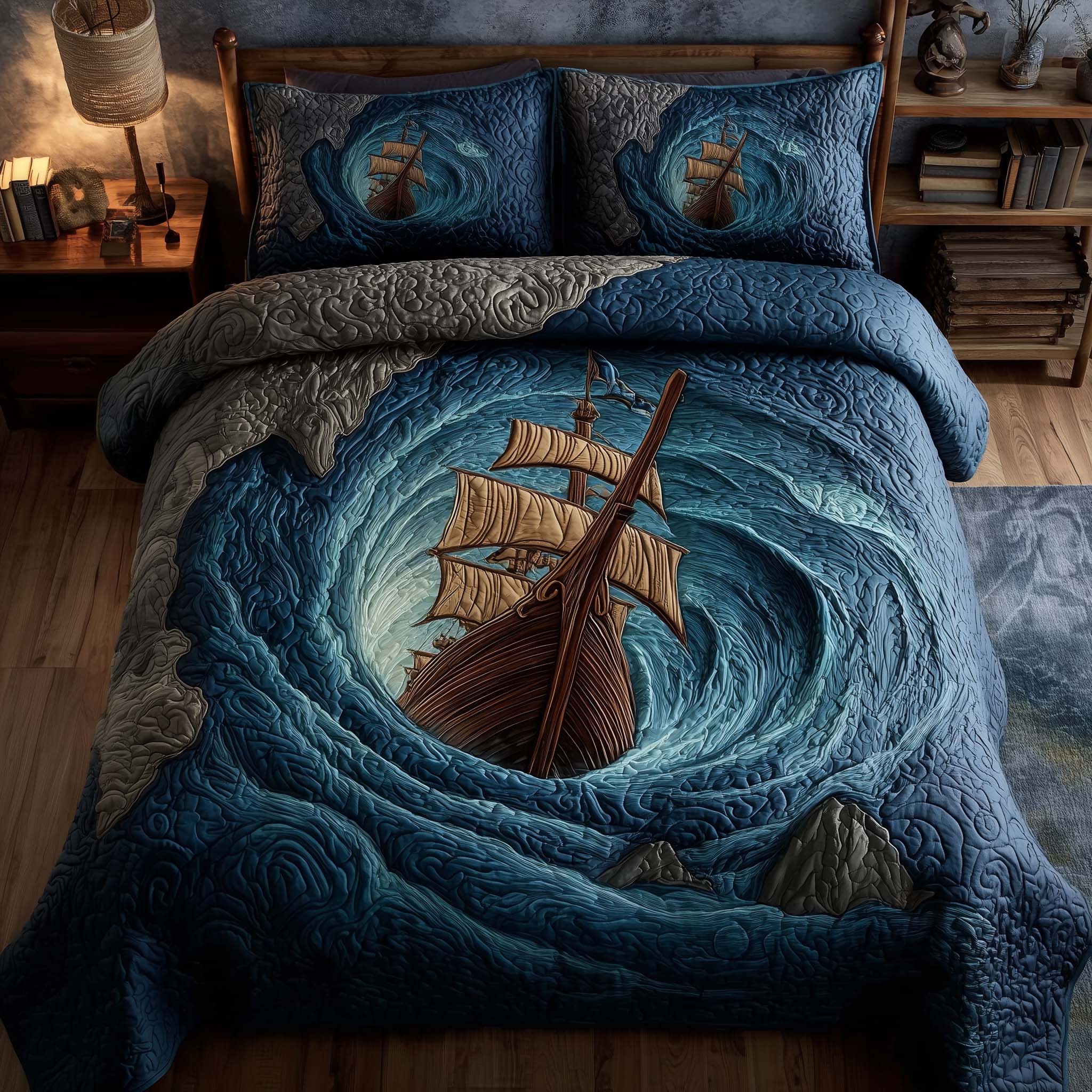 Majestic Ship Quilted Bedding Set Holiday Decorations Ship Themed Gift For Holiday - Tradiviet
