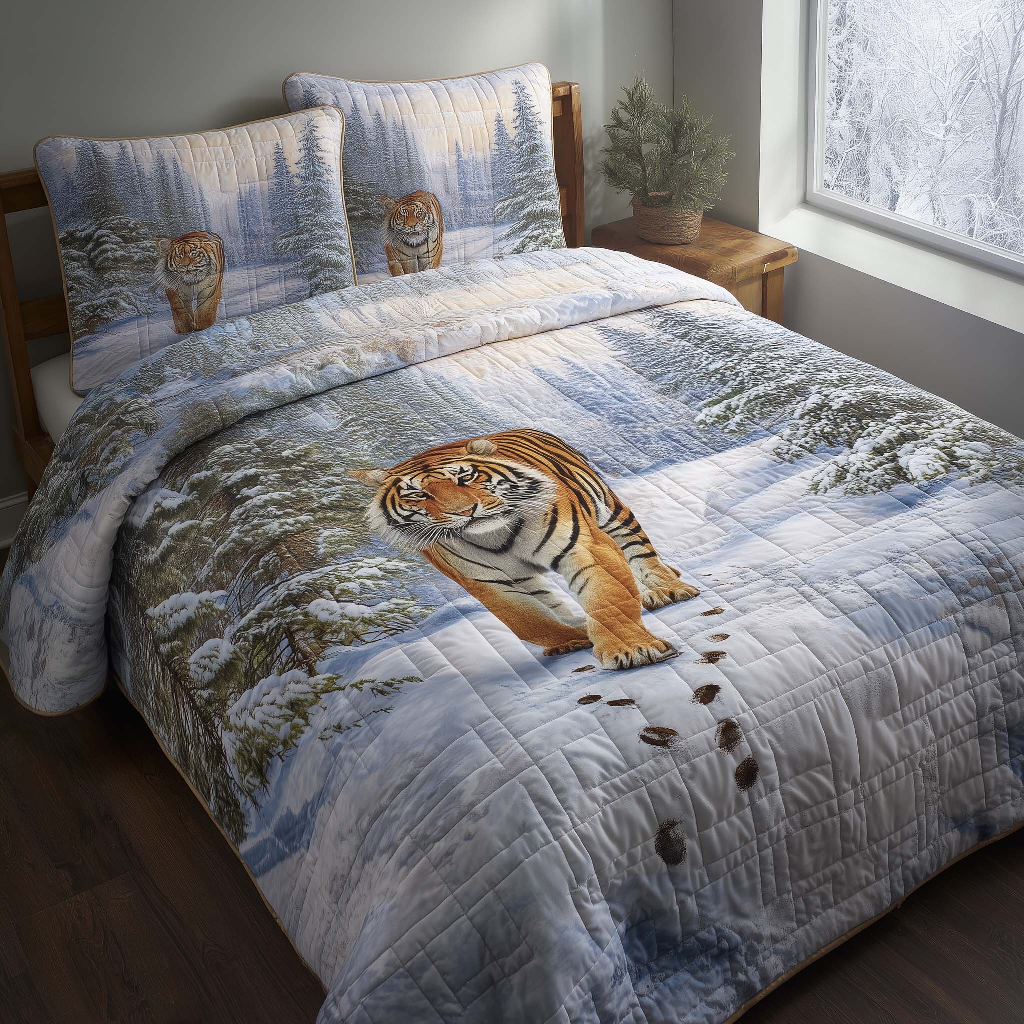 Majestic Tiger Quilted Bedding Set Bohemian Bedroom Furniture Tiger Themed Gifts - Tradiviet