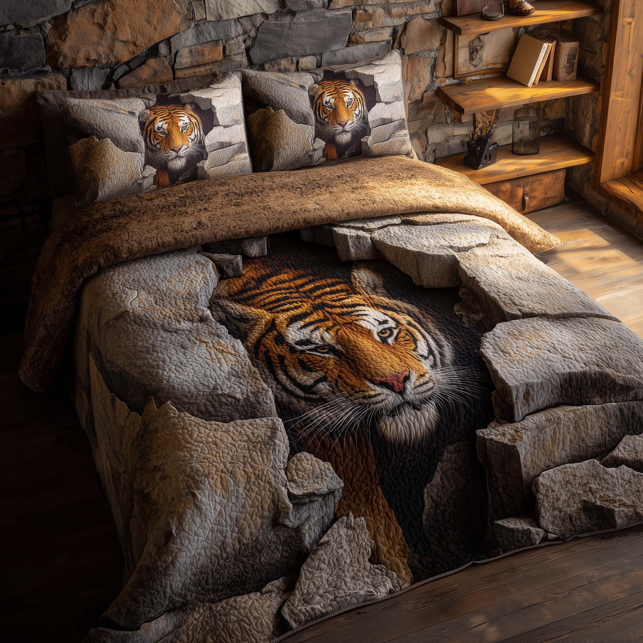Majestic Tiger Quilted Bedding Set Holiday Bed Room Decor Best Tiger Gifts - Tradiviet