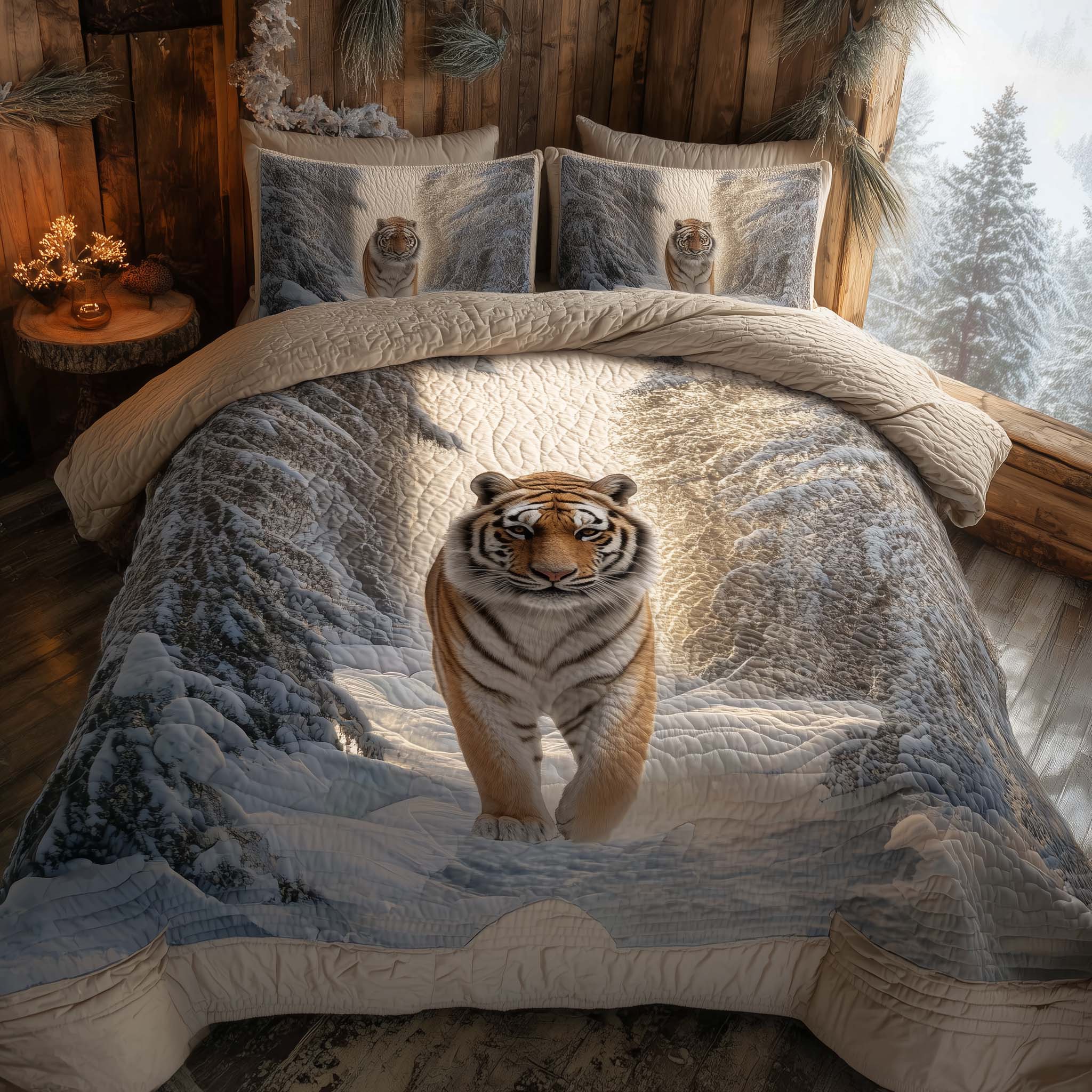Majestic Tiger Quilted Bedding Set Holiday Bedroom Decor Tiger Gifts For Men - Tradiviet