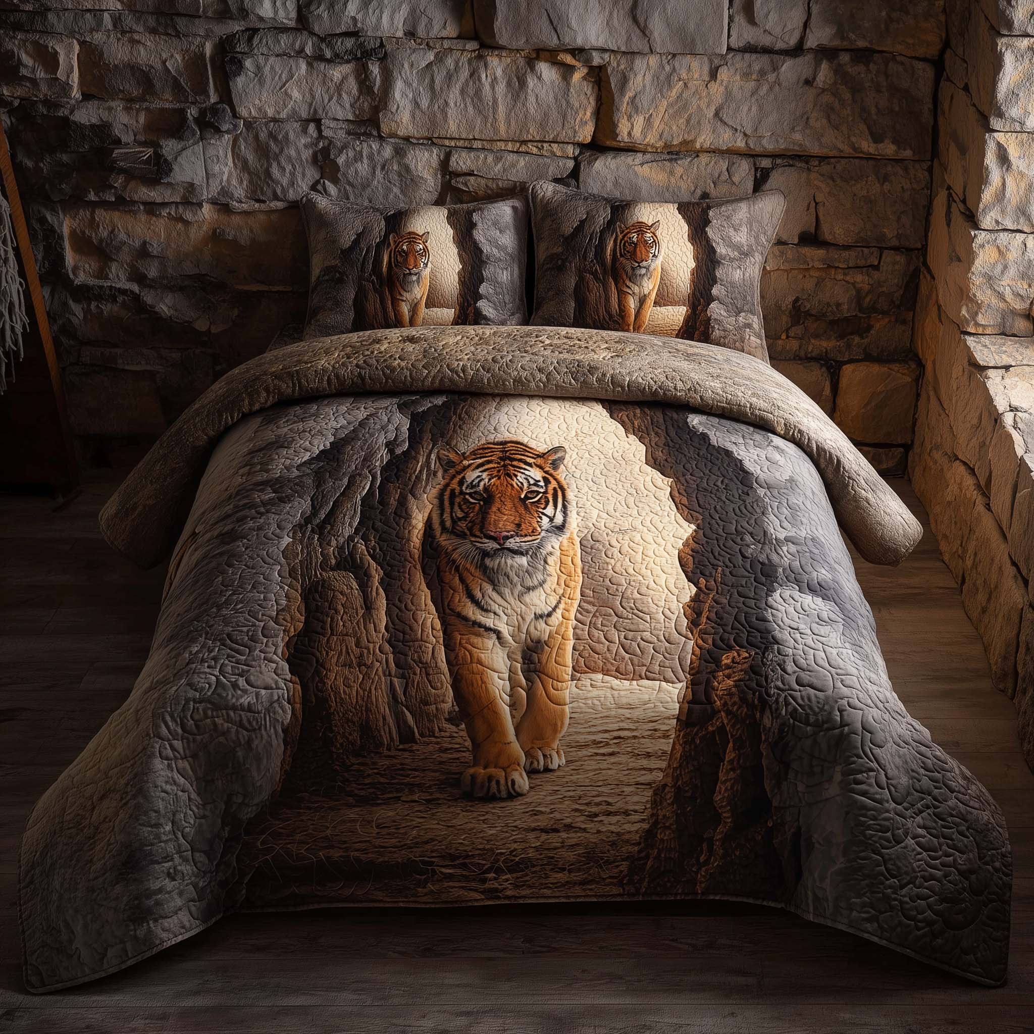 Majestic Tiger Quilted Bedding Set Mens Bedroom Decor Unique Tiger Gifts - Tradiviet