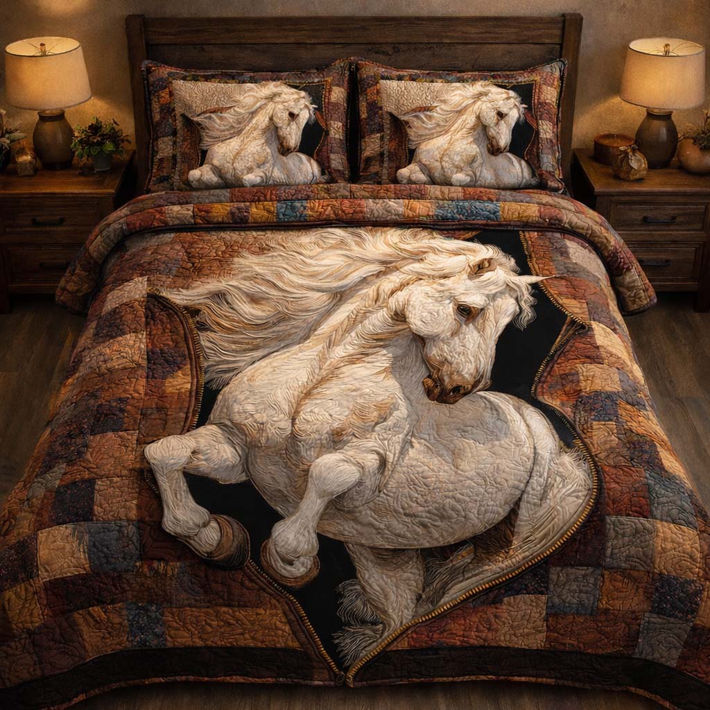 Majestic White Stallion Quilted Bedding Set Bed Room Decoration Unique Mother's Day Gifts - Tradiviet