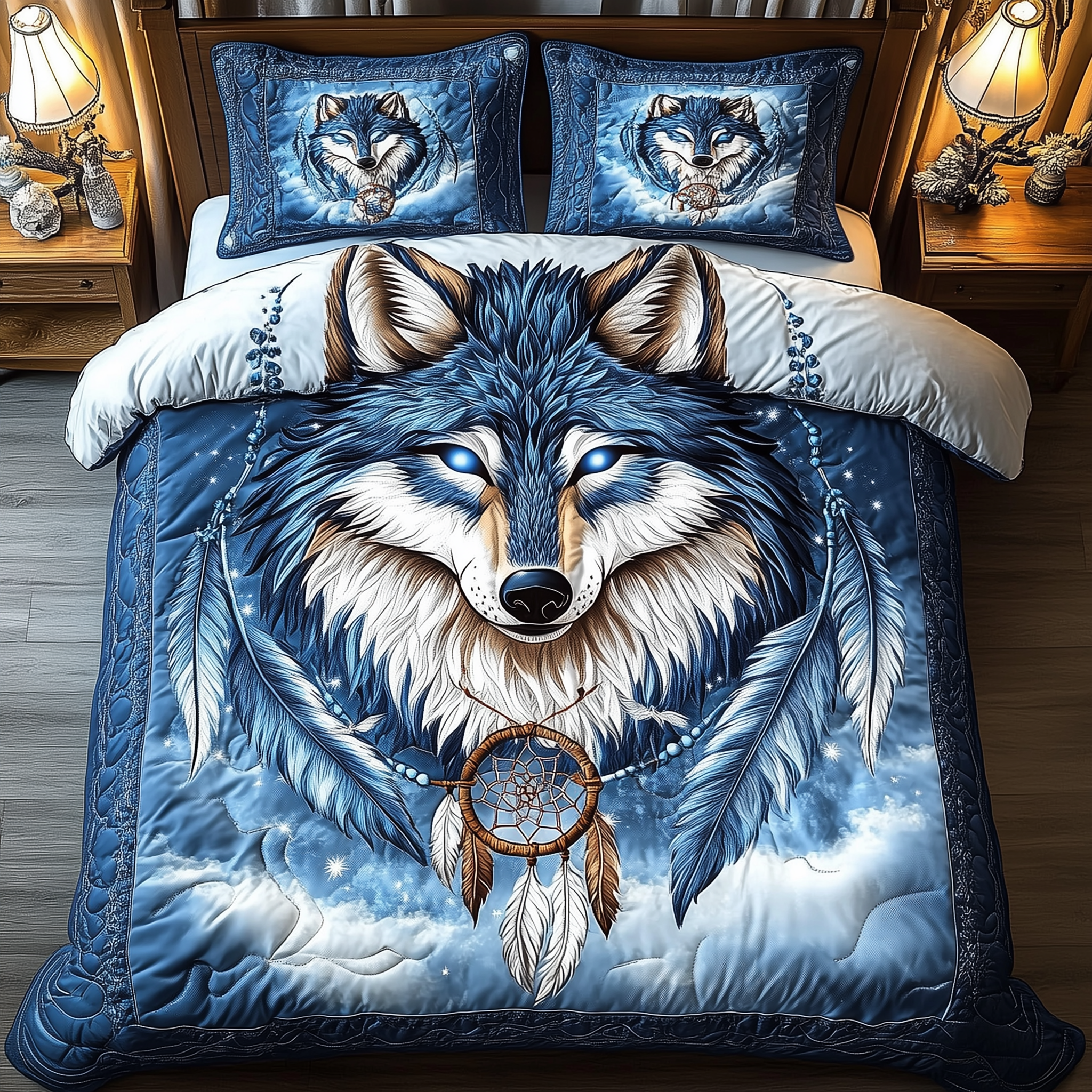 Majestic Wolf Quilted Bedding Set Mens Bedroom Decor Great Wolf Lodge Holiday Gift - Tradiviet