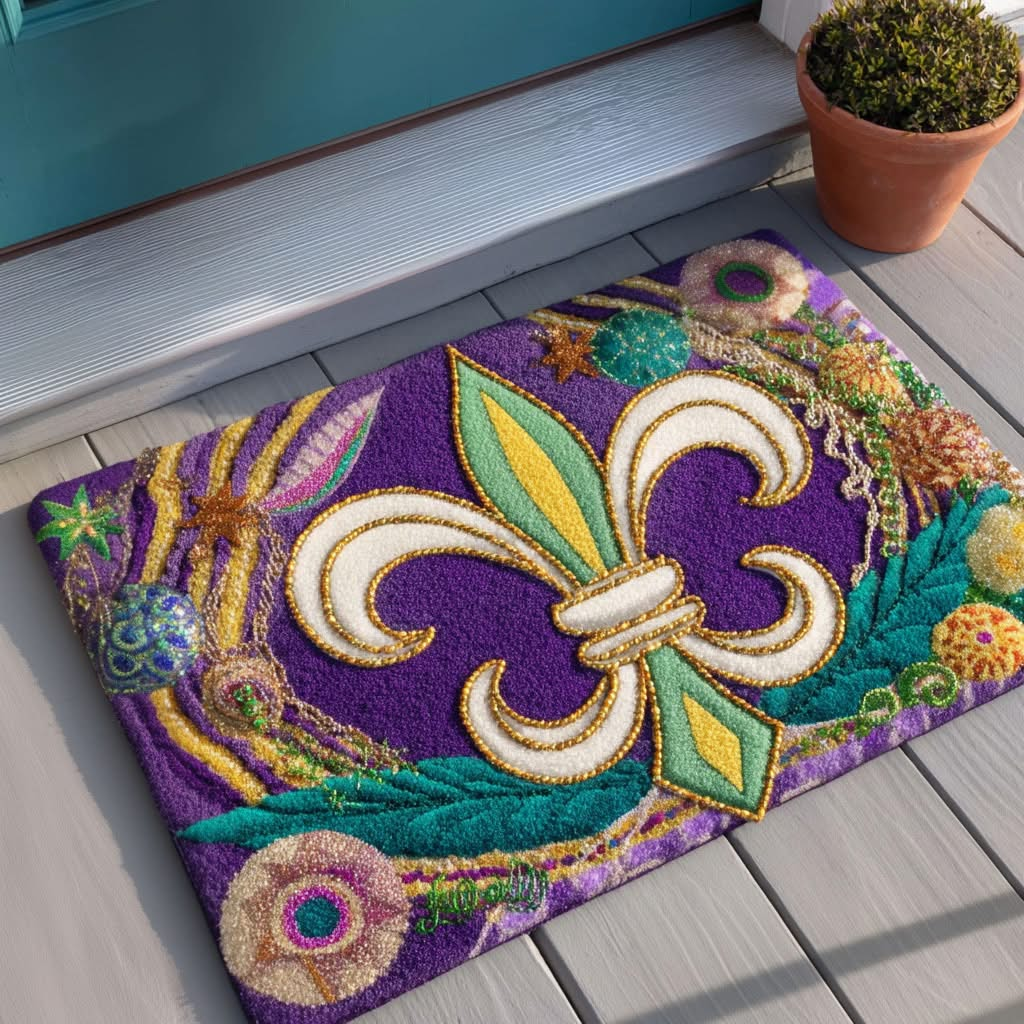 Mardi Gras Doormat Louisiana Mardi Gras Welcome Mat Home Decor Fat Tuesday Gift
