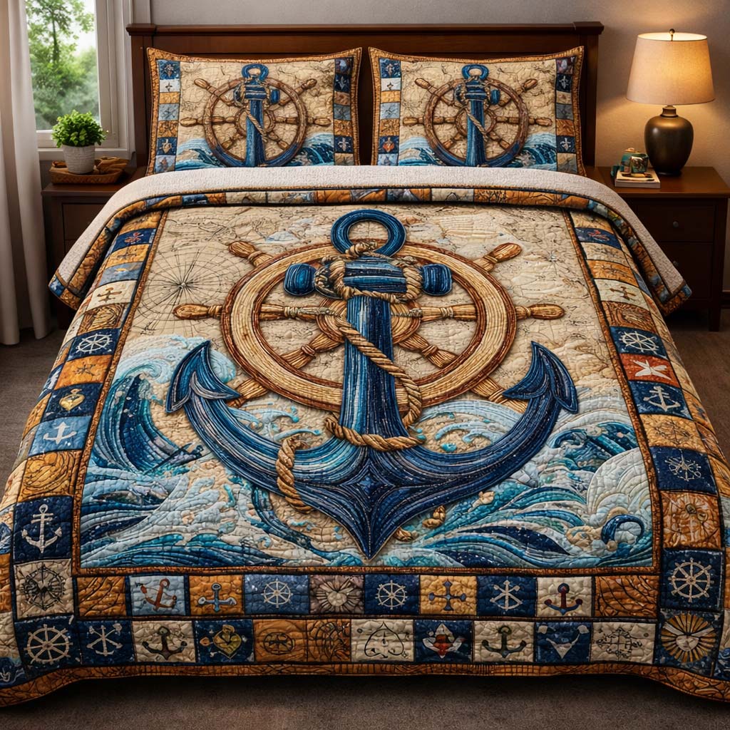 Mariner Anchor Legacy Quilted Bedding Set Bedroom Decorations Gift Ideas For Mom - Tradiviet