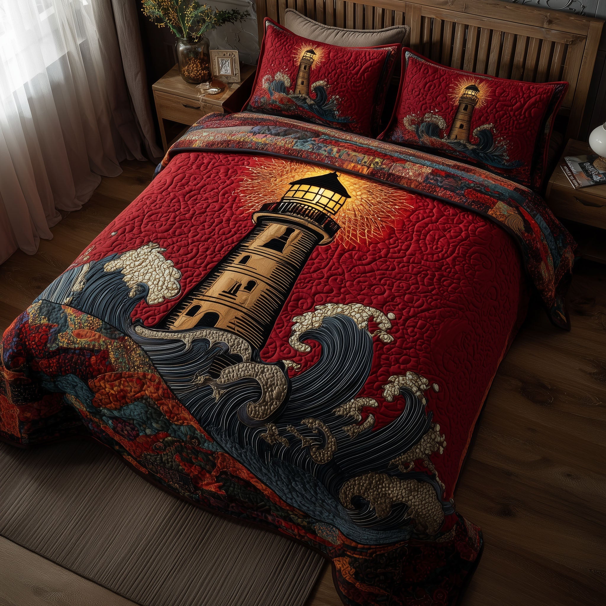 Mariner Spire Quilted Bedding Set Mens Bedroom Decor Unique Mariner Spire Gift - Tradiviet