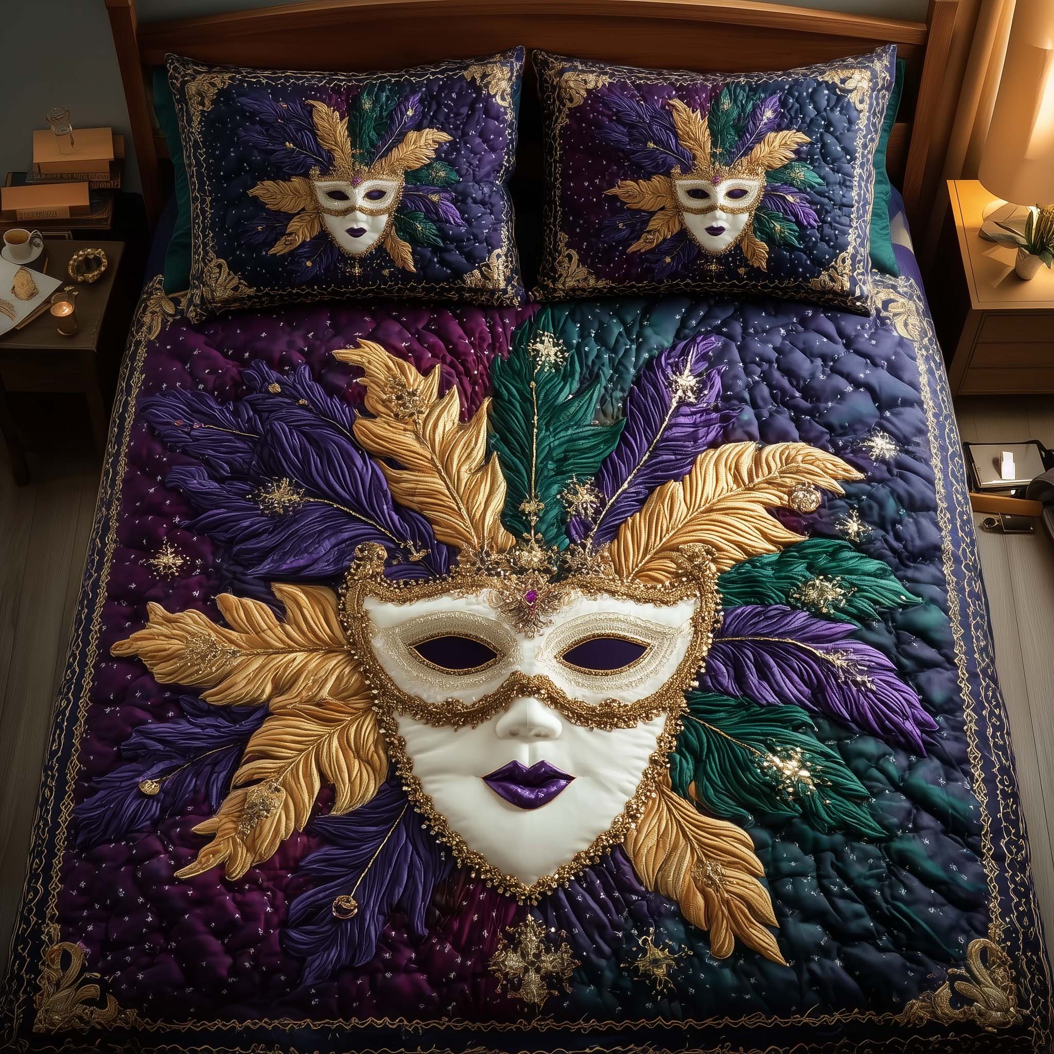 Masquerade Dream Quilted Bedding Set Holiday Home Decor Ideas Gifts For Sister In Law - Tradiviet