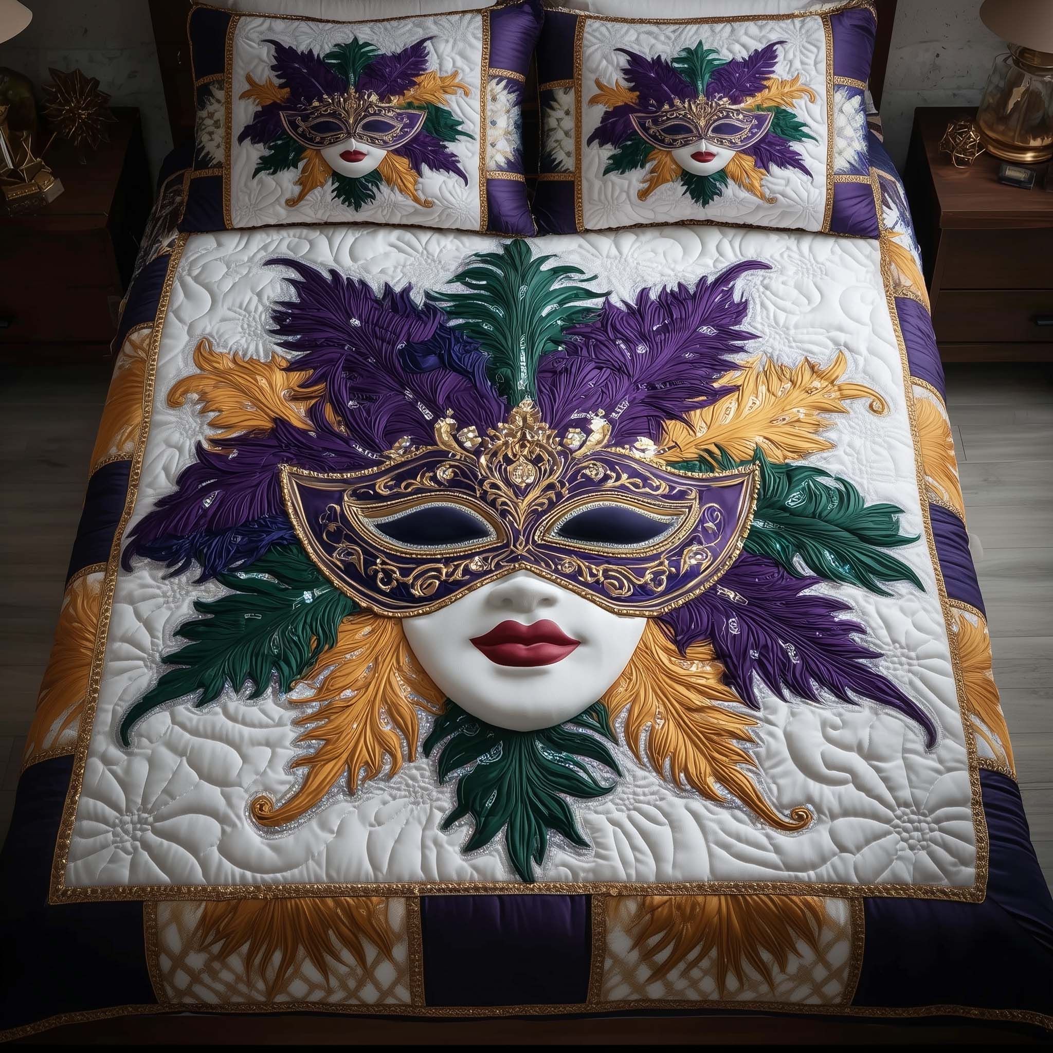 Masquerade Dream Quilted Bedding Set Mens Bedroom Decor Good Gifts For Brothers - Tradiviet
