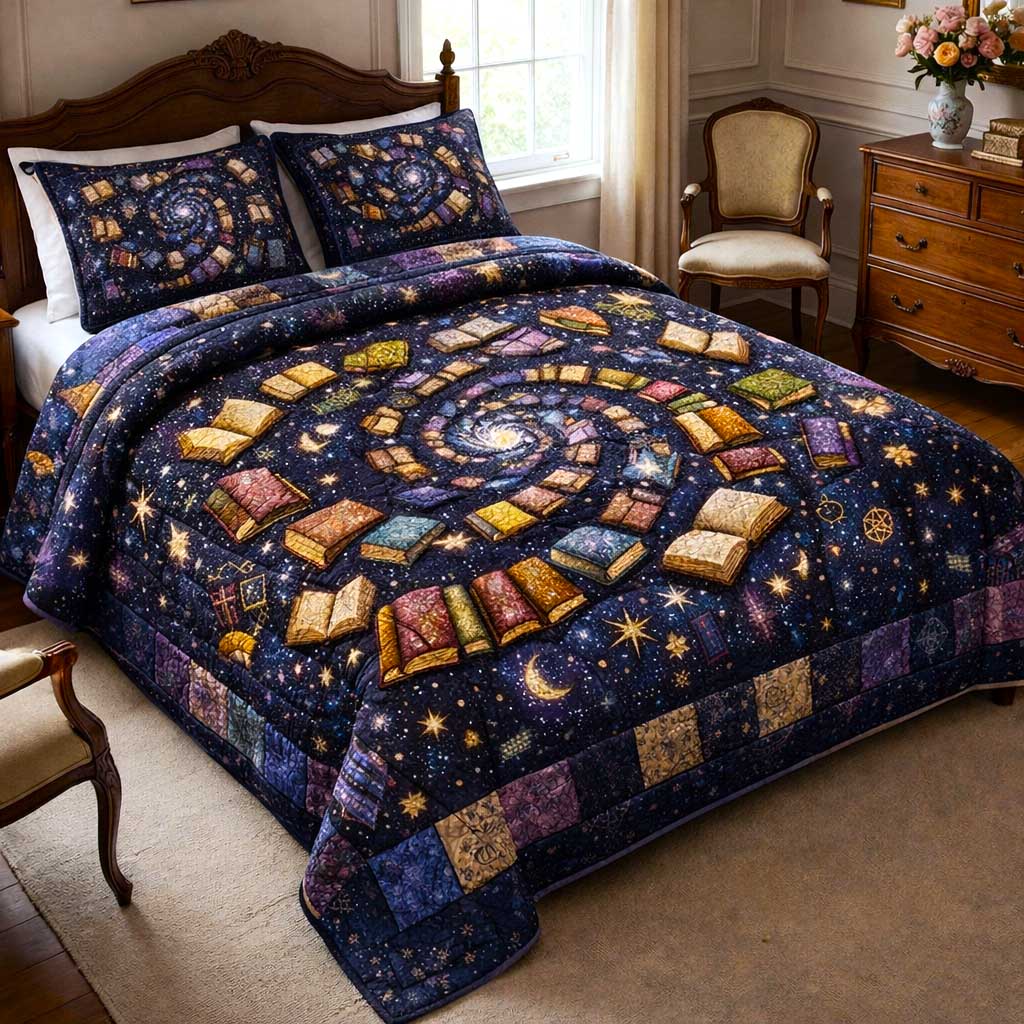 Meadow Books Quilted Bedding Set Bed Room Decoration Book Lover Gifts For Girlfriend - Tradiviet