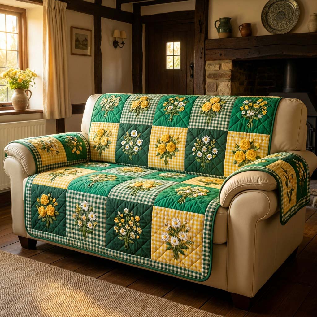 Meadow Flower Quilted Sofa Cover Wildflower Theme Home Decor