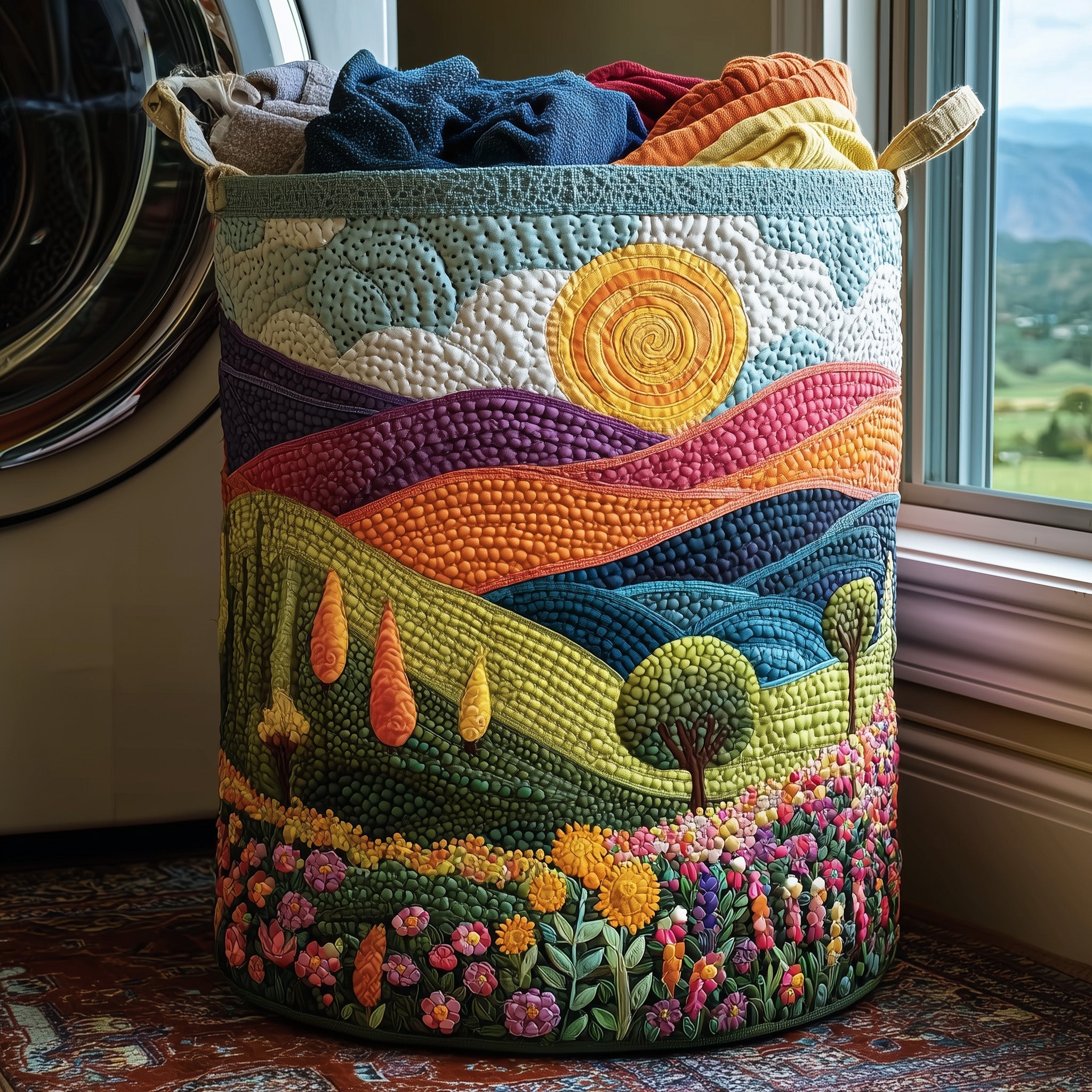 Meadow Heaven Quilted Laundry Basket Washroom Decor Baskets Gifts For Mother In Law - Tradiviet
