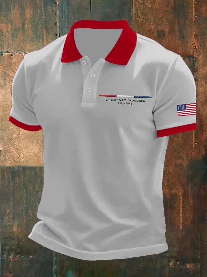 Men's 250th Anniversary Polo Shirt American Flag Print Fourth of July Merch - Tradiviet