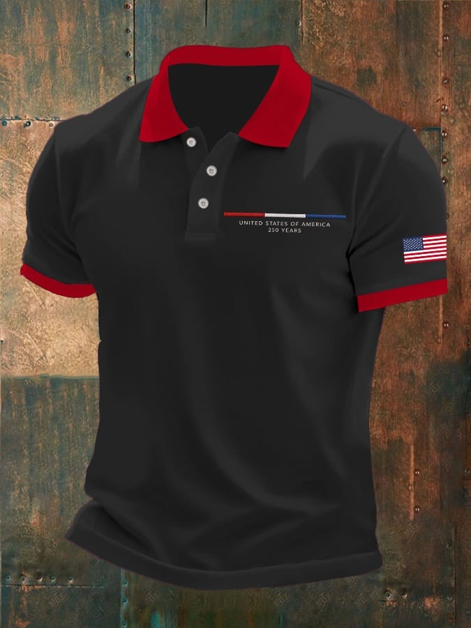 Men's 250th Anniversary Polo Shirt American Flag Print Fourth of July Merch - Tradiviet - Image 2