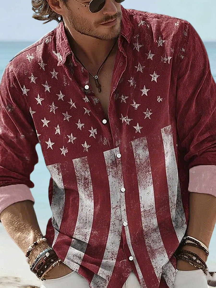 Men's American Patriots Button Up Long Sleeve Shirt Vintage Patriotic Apparel - Tradiviet