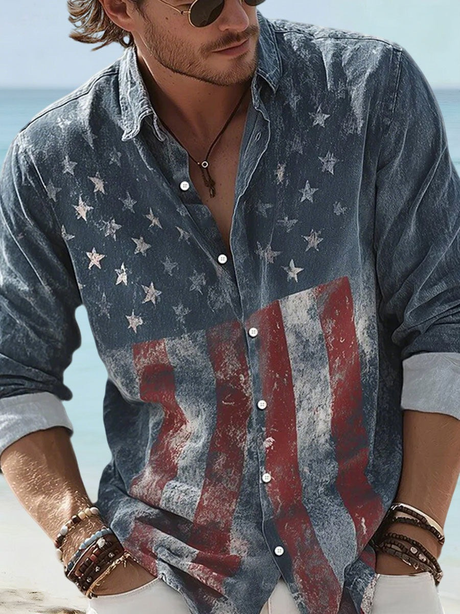 Men's American Patriots Button Up Long Sleeve Shirt Vintage Patriotic Apparel - Tradiviet - Image 2
