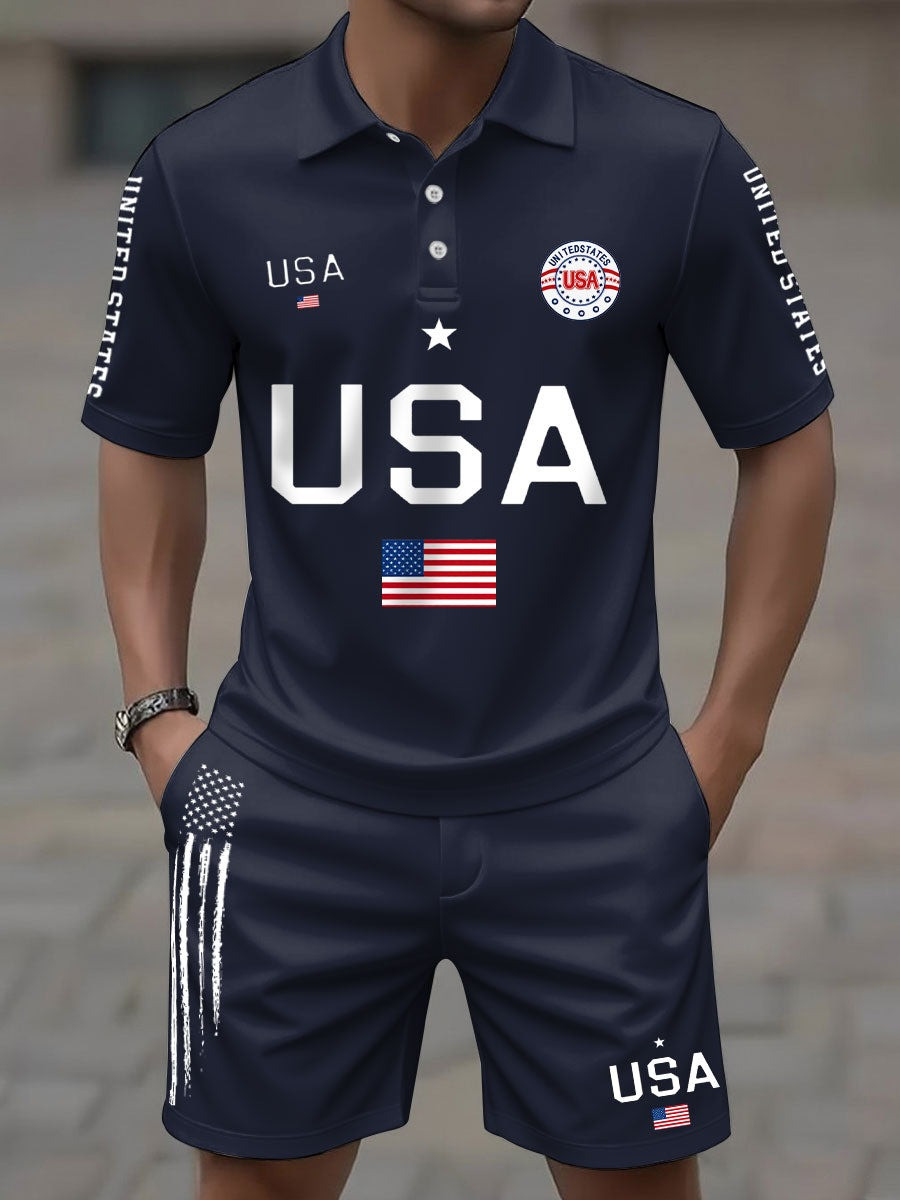 Men's USA Flag Top and Shorts Sets 250th Anniversary Merch Patriotic Gift for Husband - Tradiviet - Image 2
