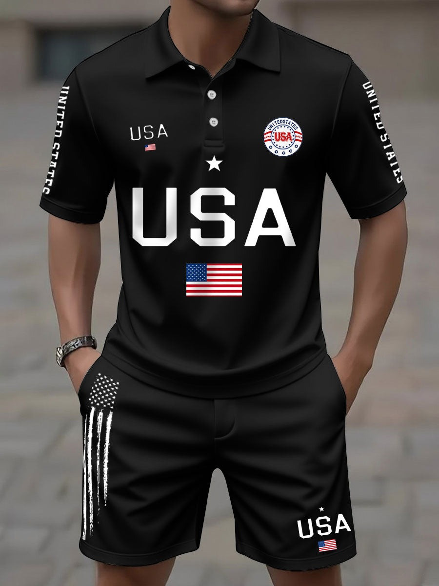 Men's USA Flag Top and Shorts Sets 250th Anniversary Merch Patriotic Gift for Husband - Tradiviet - Image 3