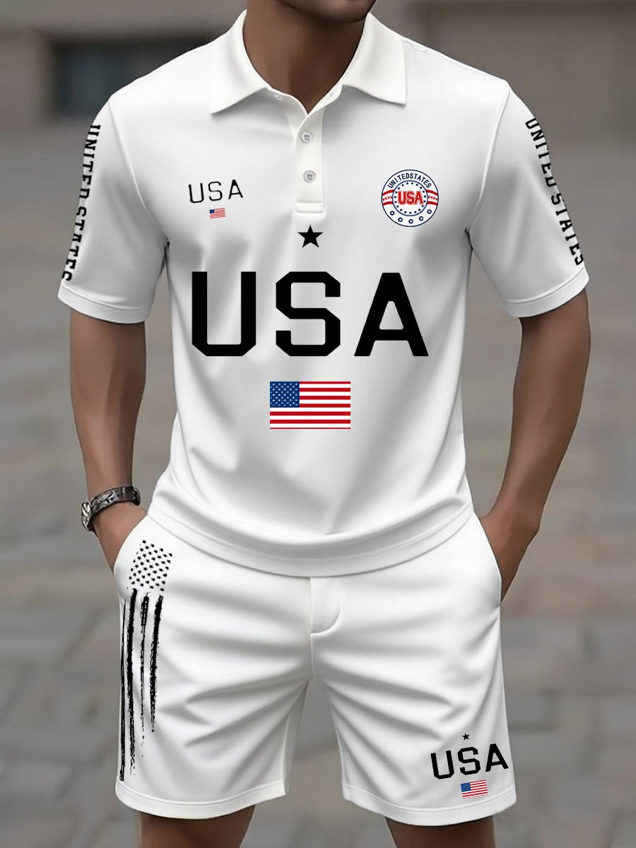 Men's USA Flag Top and Shorts Sets 250th Anniversary Merch Patriotic Gift for Husband - Tradiviet