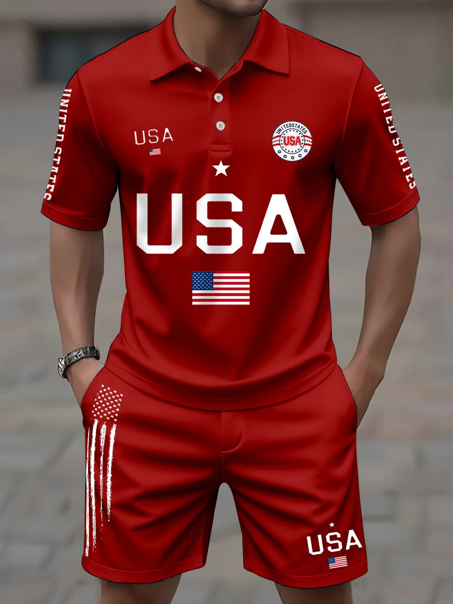 Men's USA Flag Top and Shorts Sets 250th Anniversary Merch Patriotic Gift for Husband - Tradiviet - Image 4