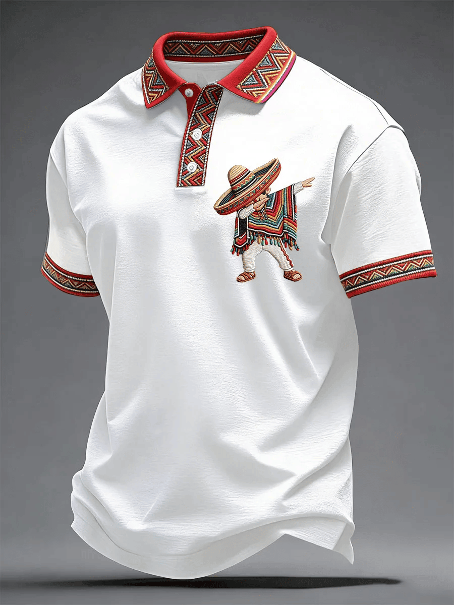 Mexican Boy Dabbing Poncho Cinco De Mayo Polo Shirt Festival Apparel Gift For Mexico Lover - Image 2