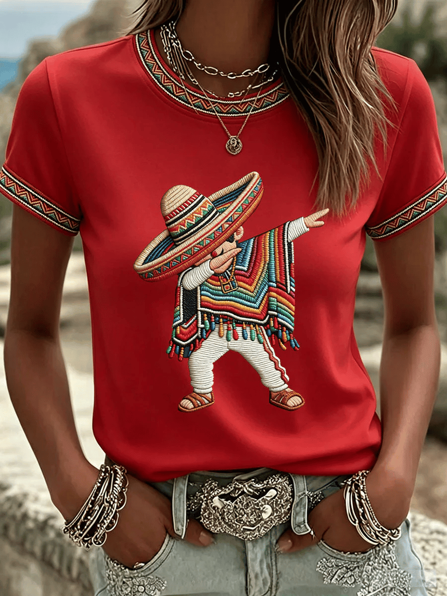 Mexican Boy Dabbing Poncho Cinco De Mayo T-Shirt Mexican Fiesta Party Apparel Gift For Her - Image 2