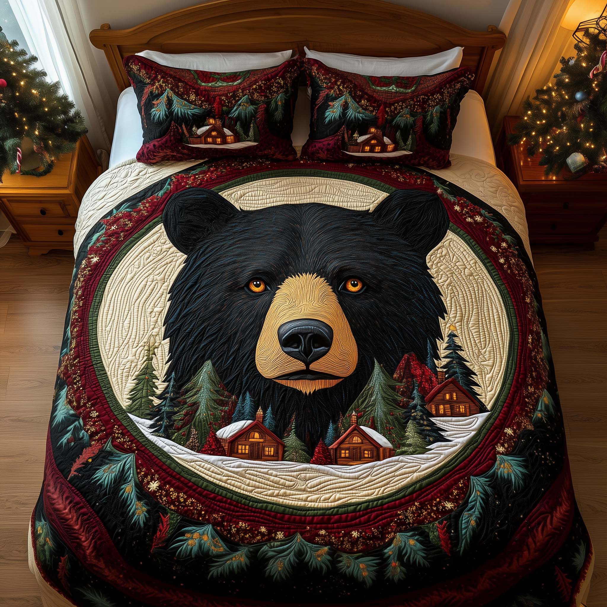 Midnight Bear Quilted Bedding Set Bed Room Decoration Cute Bear Gifts For Him Her - Tradiviet