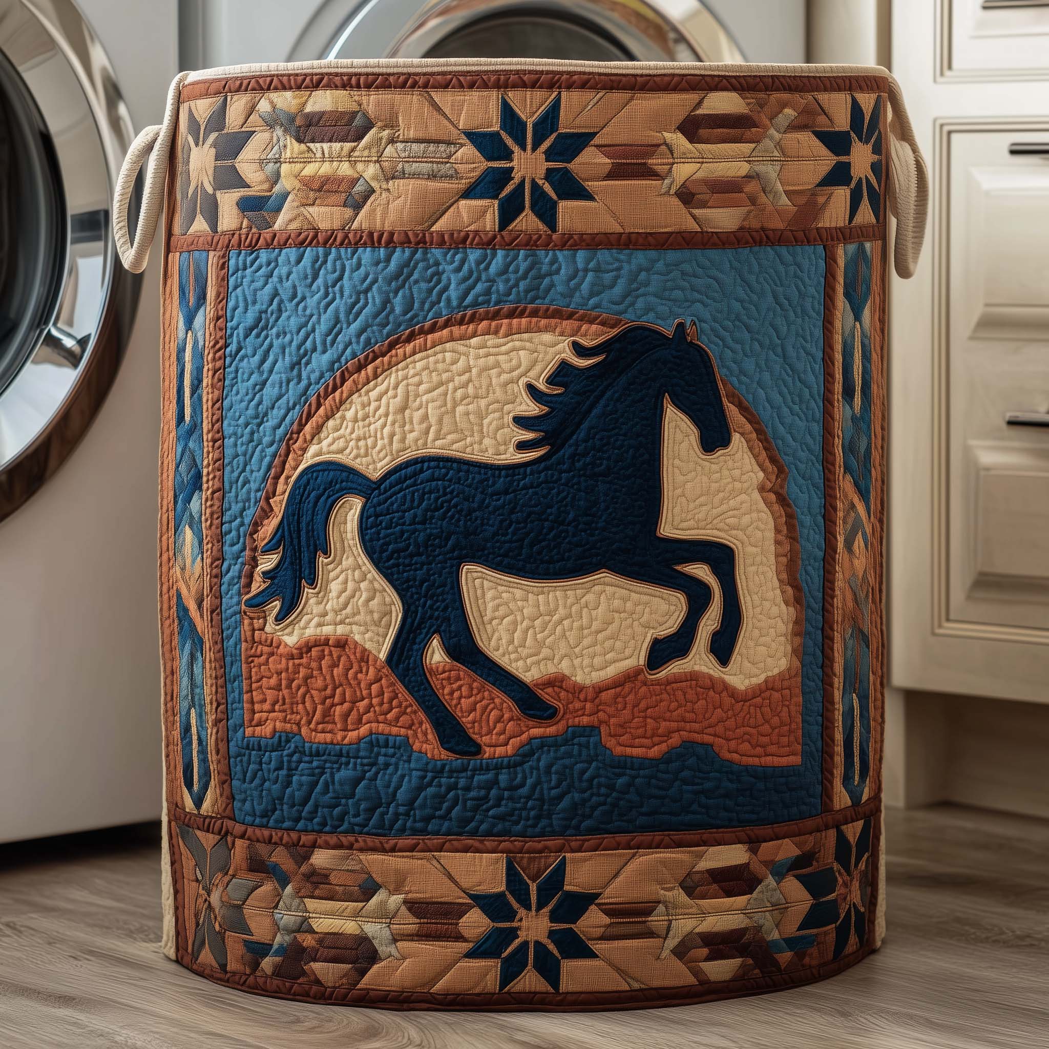 Midnight Horse Quilted Laundry Basket Aesthetic Storage Baskets Happy Fathers Day - Tradiviet