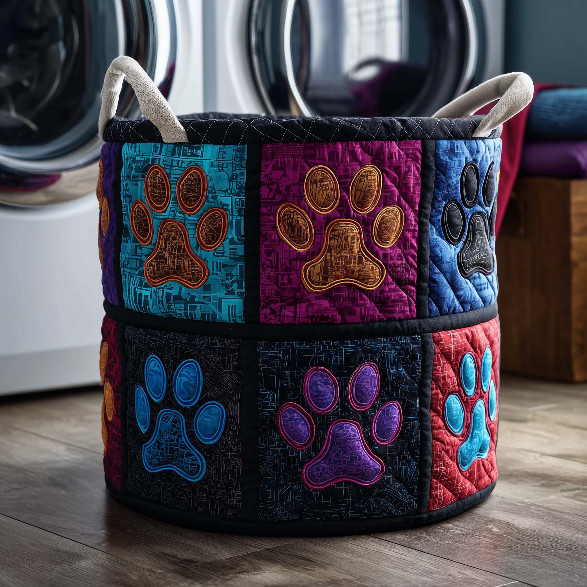 Midnight Paws Quilted Laundry Basket Funny Baskets Presents For Daughter - Tradiviet