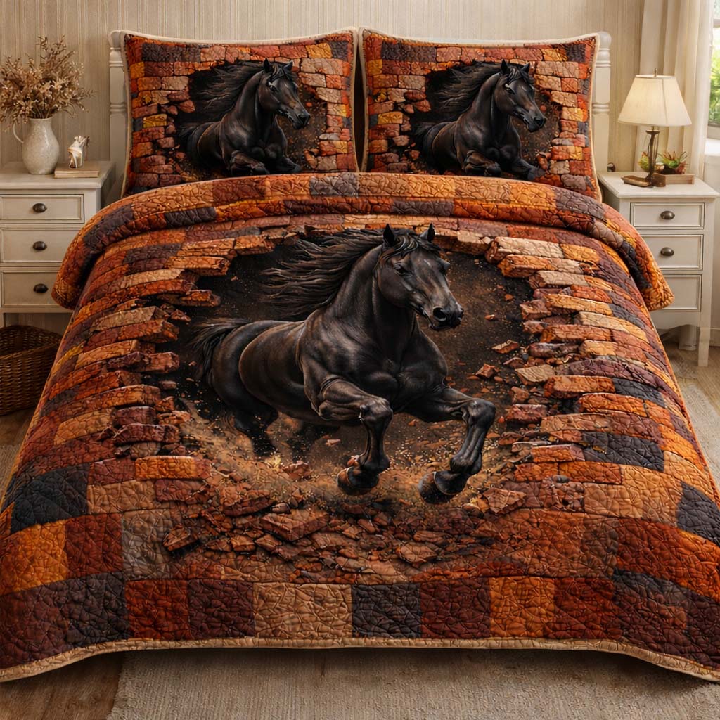 Midnight Power Stallion Quilted Bedding Set Bed Room Decoration Father's Day Gift Ideas - Tradiviet