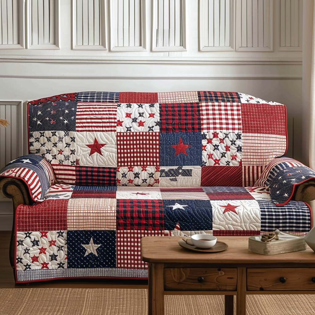 Midnight Star Quilted Sofa Cover Dark Patriotic Star Design Home Decor